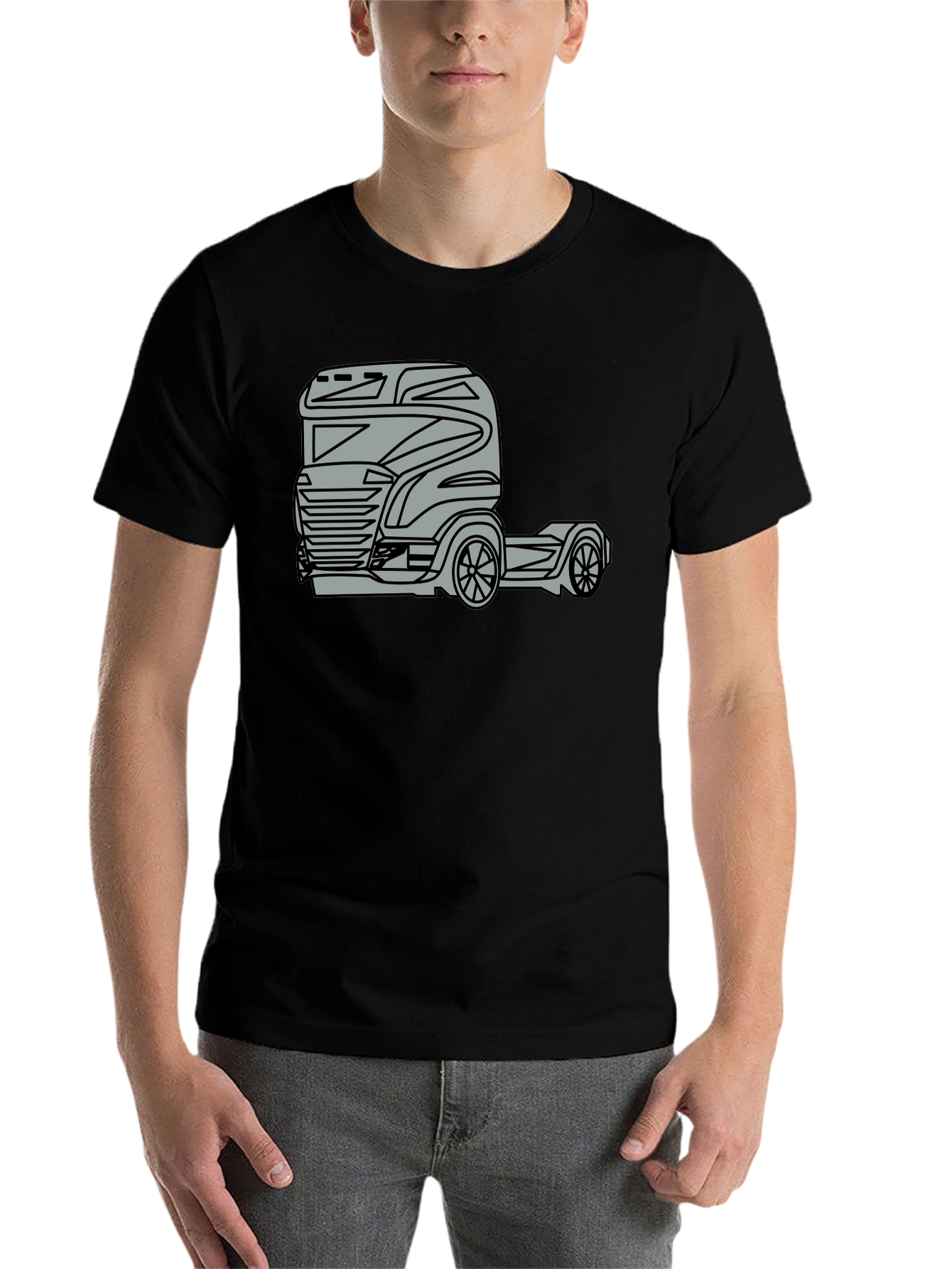 Black Truck Graphic Tee - Modern Black Cotton Blend T-Shirt view 7