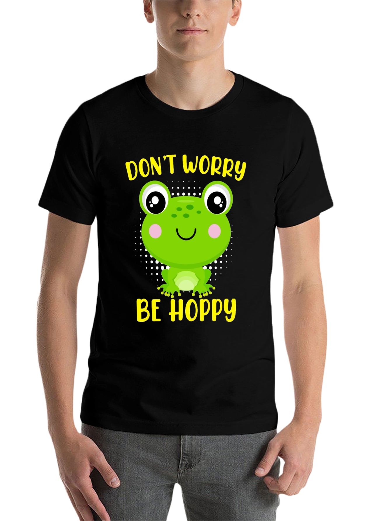 Black Don't Worry Be Hoppy Frog Graphic Tee view 7