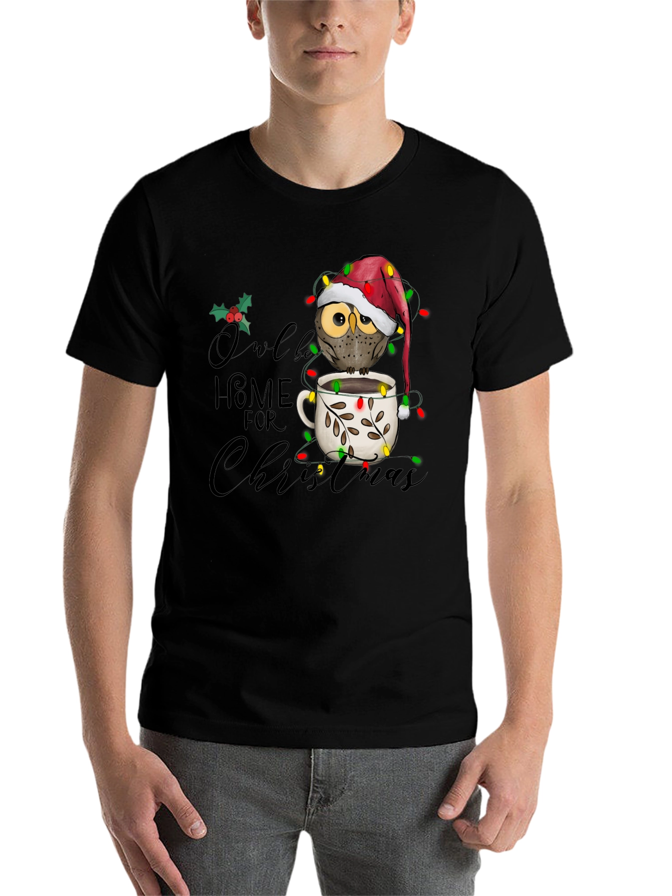 Black Owl Be Home for Christmas Graphic Tee view 7