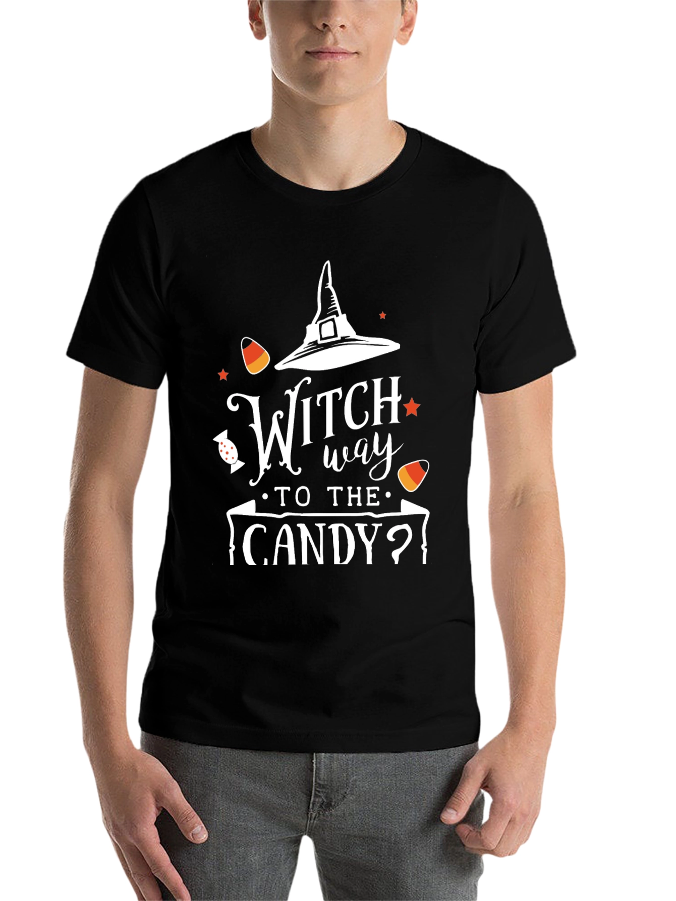 Black Witch Way to the Candy? Halloween T-Shirt view 7