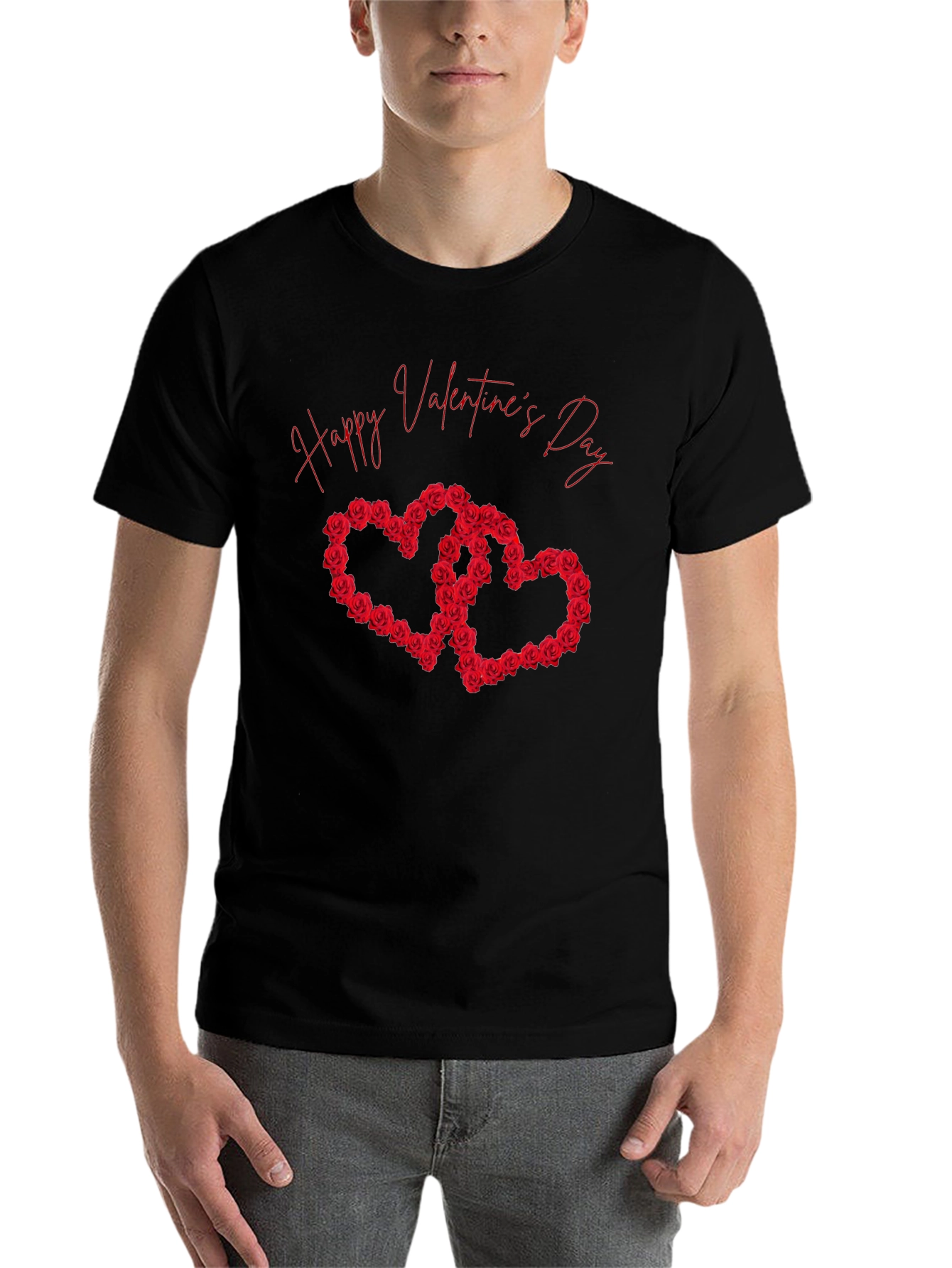 Black Happy Valentine's Day Rose Heart Graphic Tee view 7