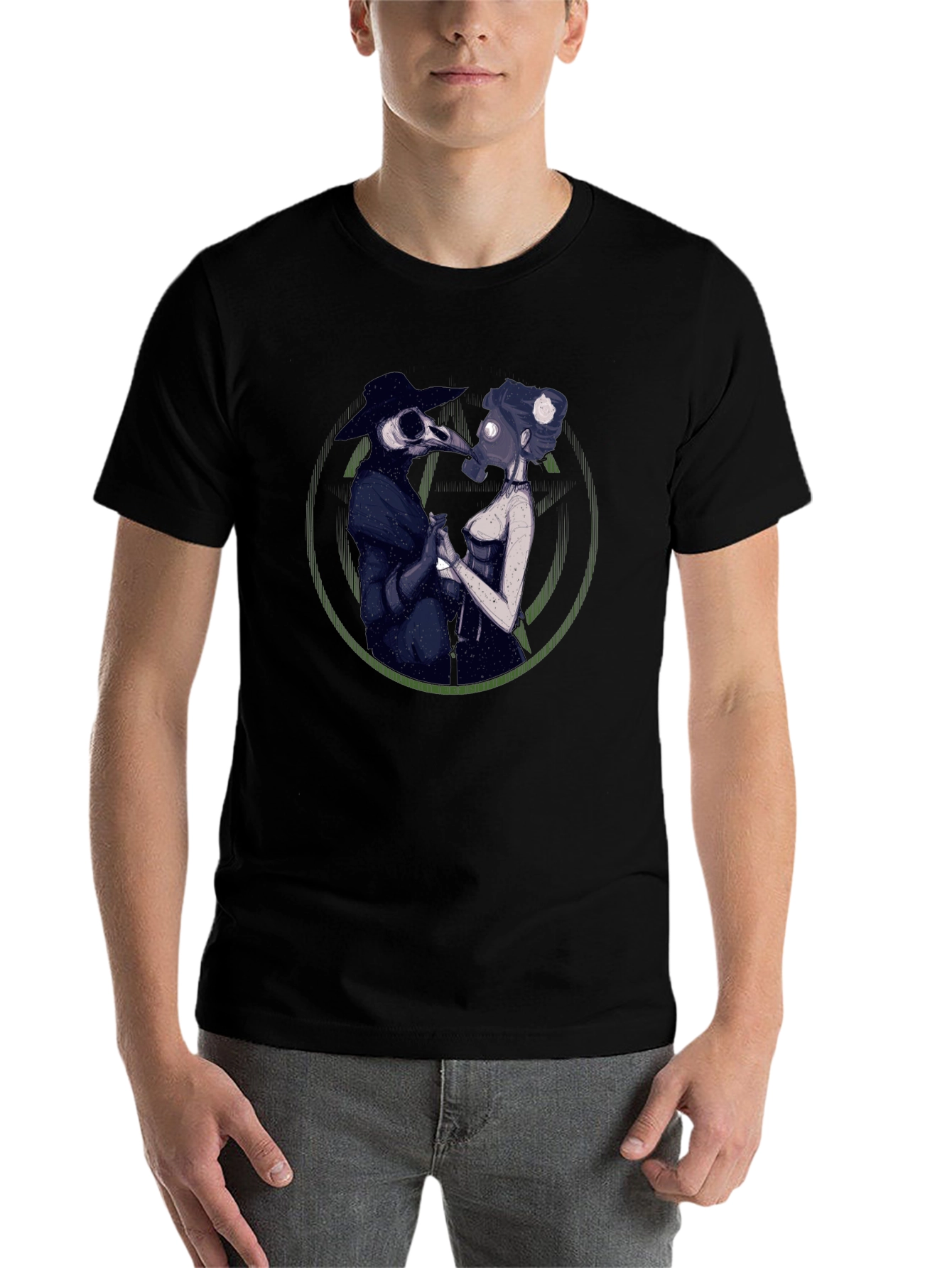 Black Plague Doctor Couple Graphic Tee - Black view 7