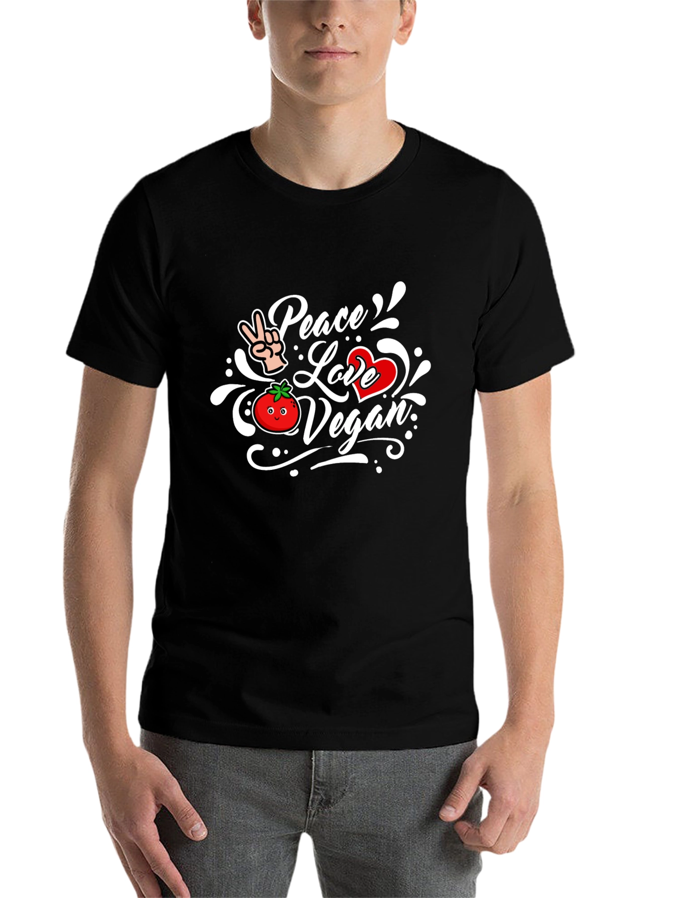 Black Peace Love Vegan Black T-Shirt view 7