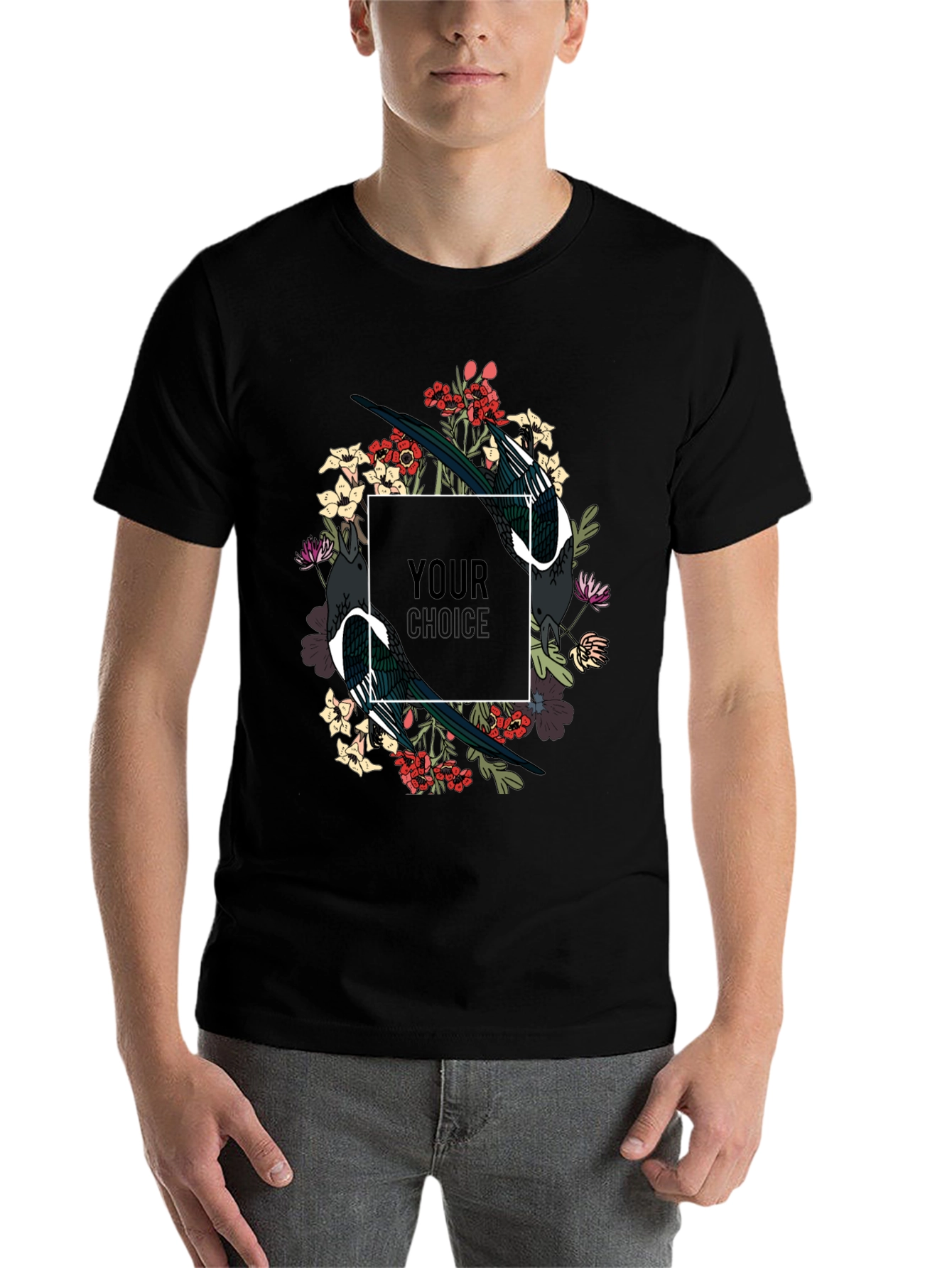 Black Floral Bird Graphic T-Shirt view 7