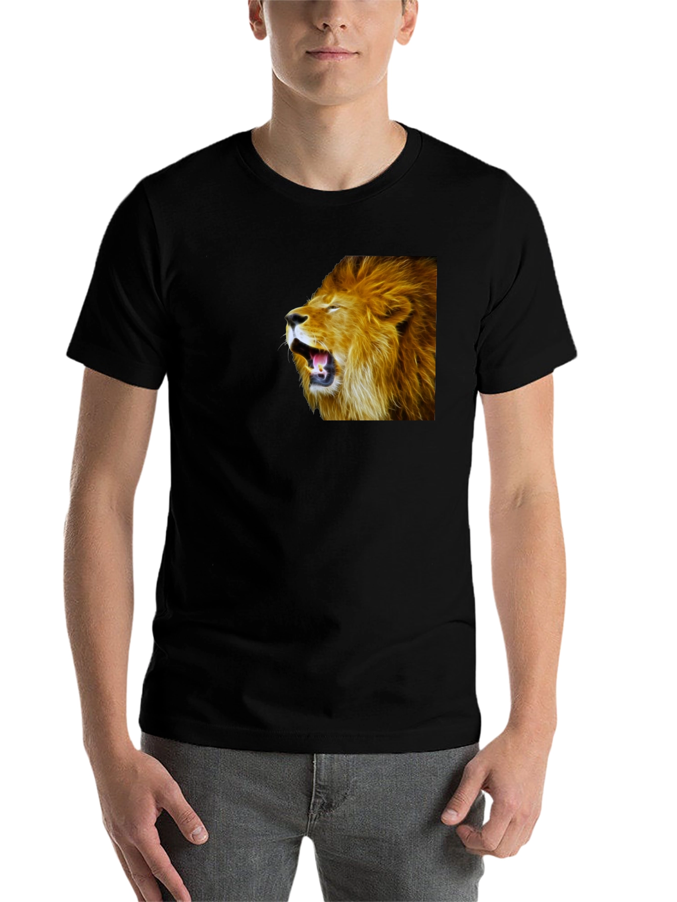 Black Roaring Lion Graphic Black T-Shirt view 7