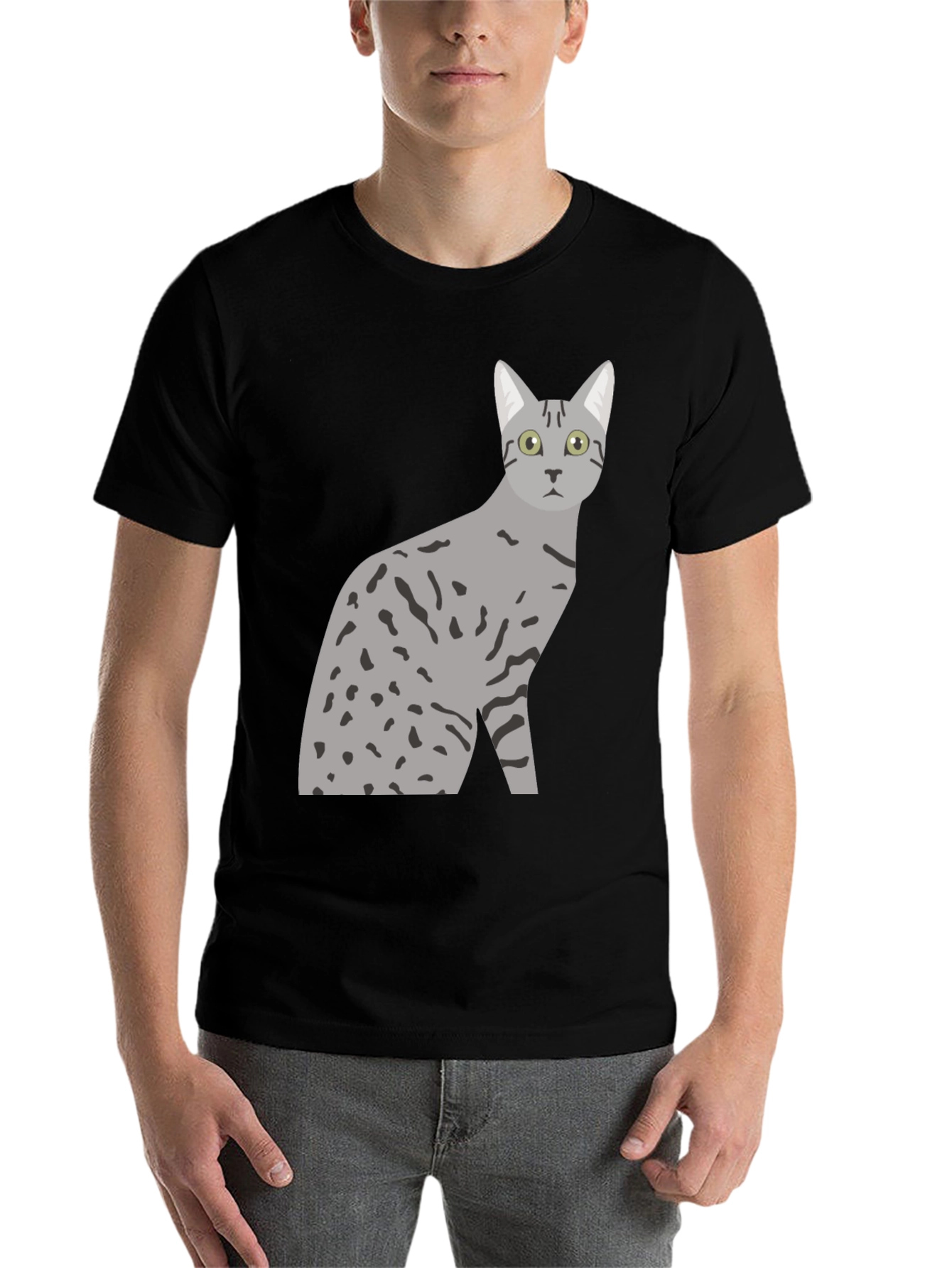 Black Cool Cat Graphic Tee - Black Cotton Blend Shirt view 7