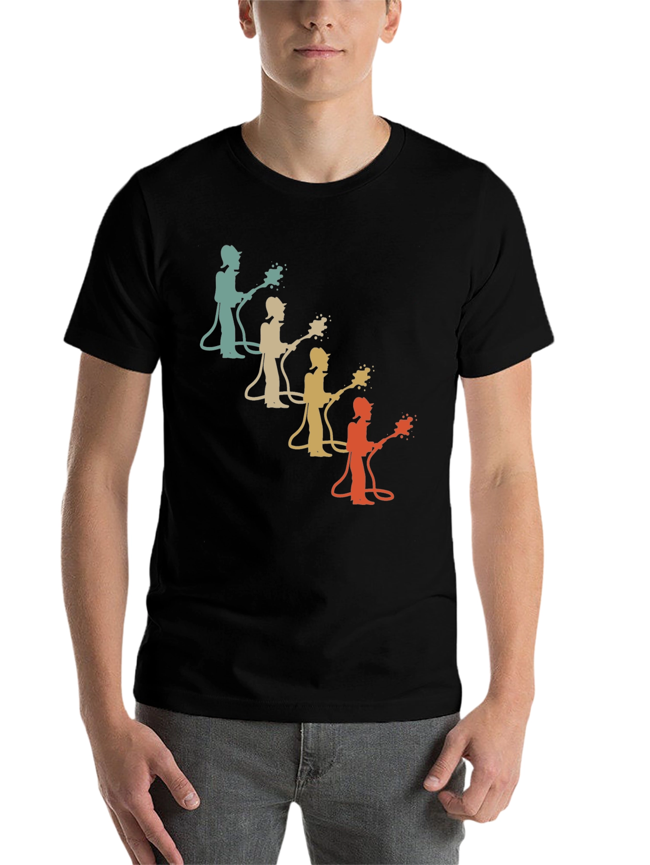 Black Retro Firefighter T-Shirt: Cool Vintage Design view 7