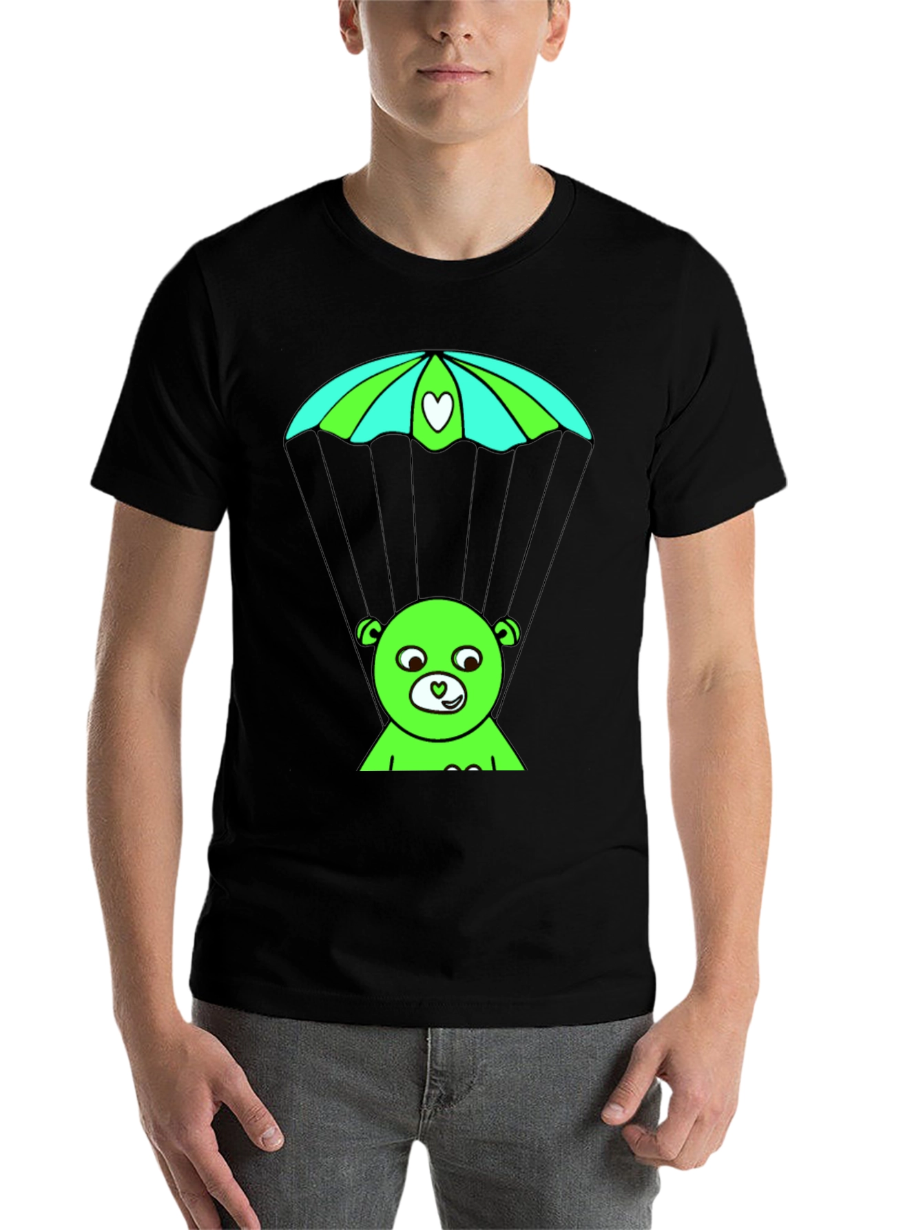 Black Whimsical Bear Parachute T-Shirt view 7