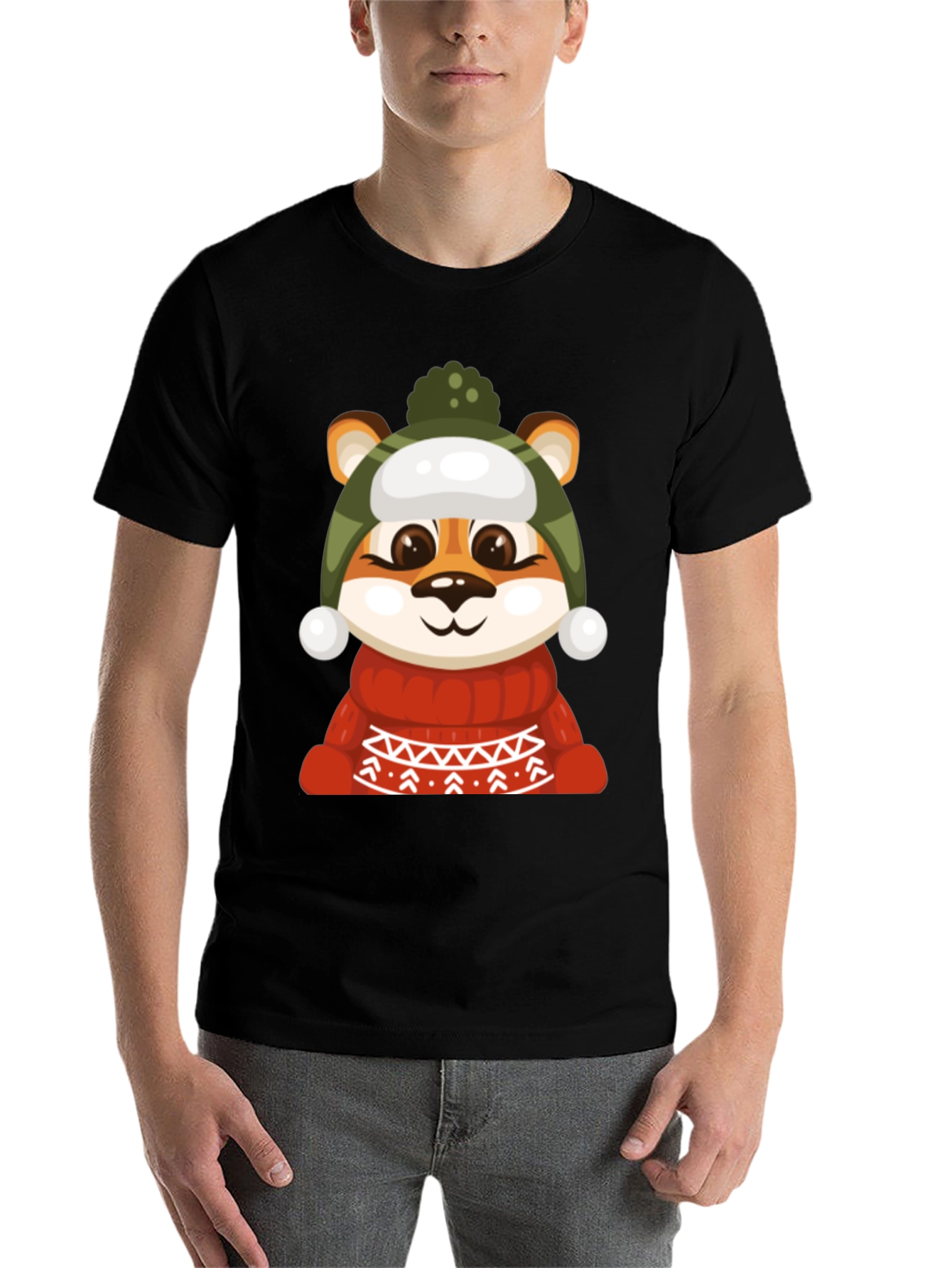 Black Cartoon Animal in Hat Sweater T-Shirt view 7