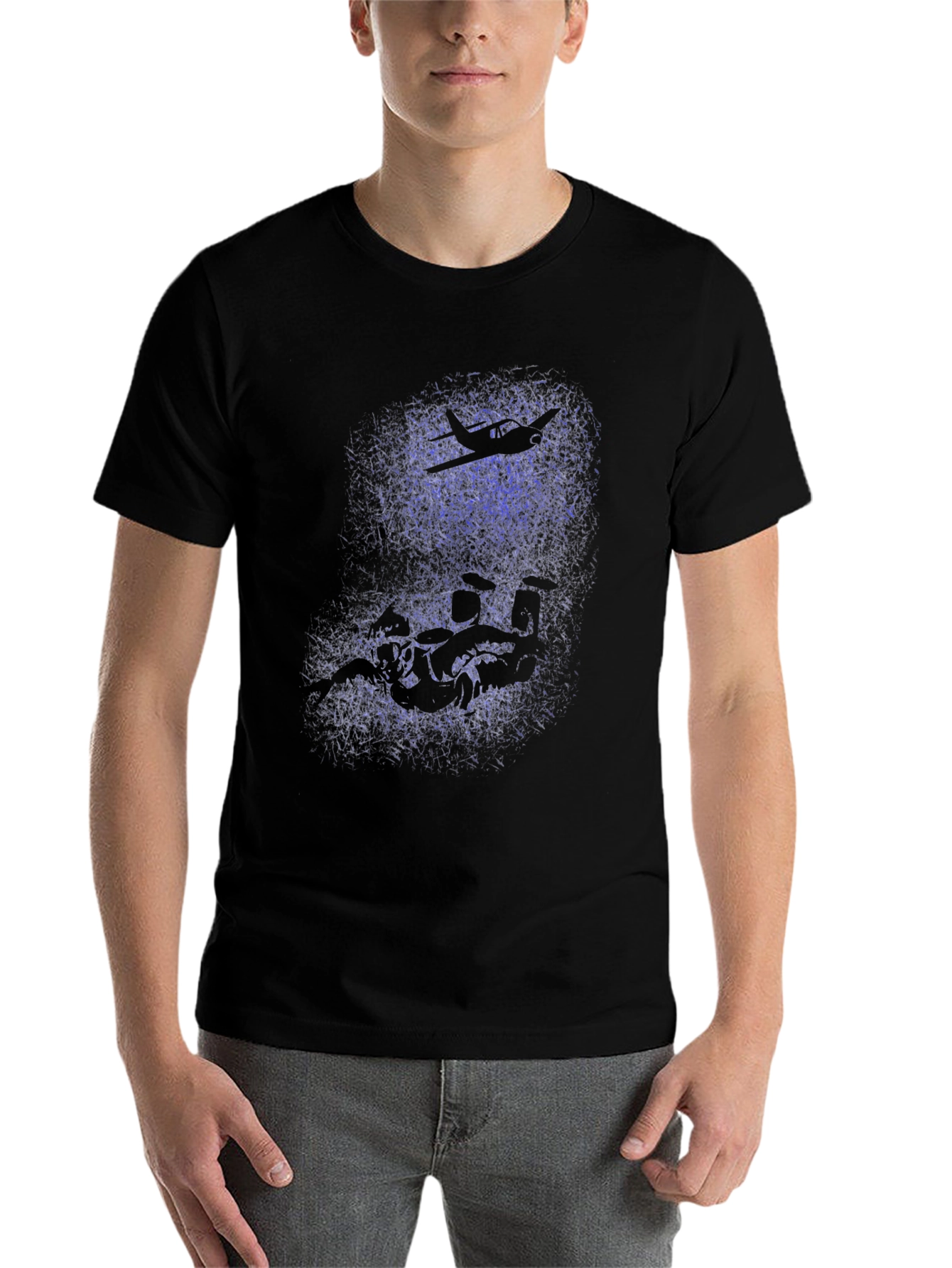 Black Skydiver & Airplane Graphic Black T-Shirt view 7