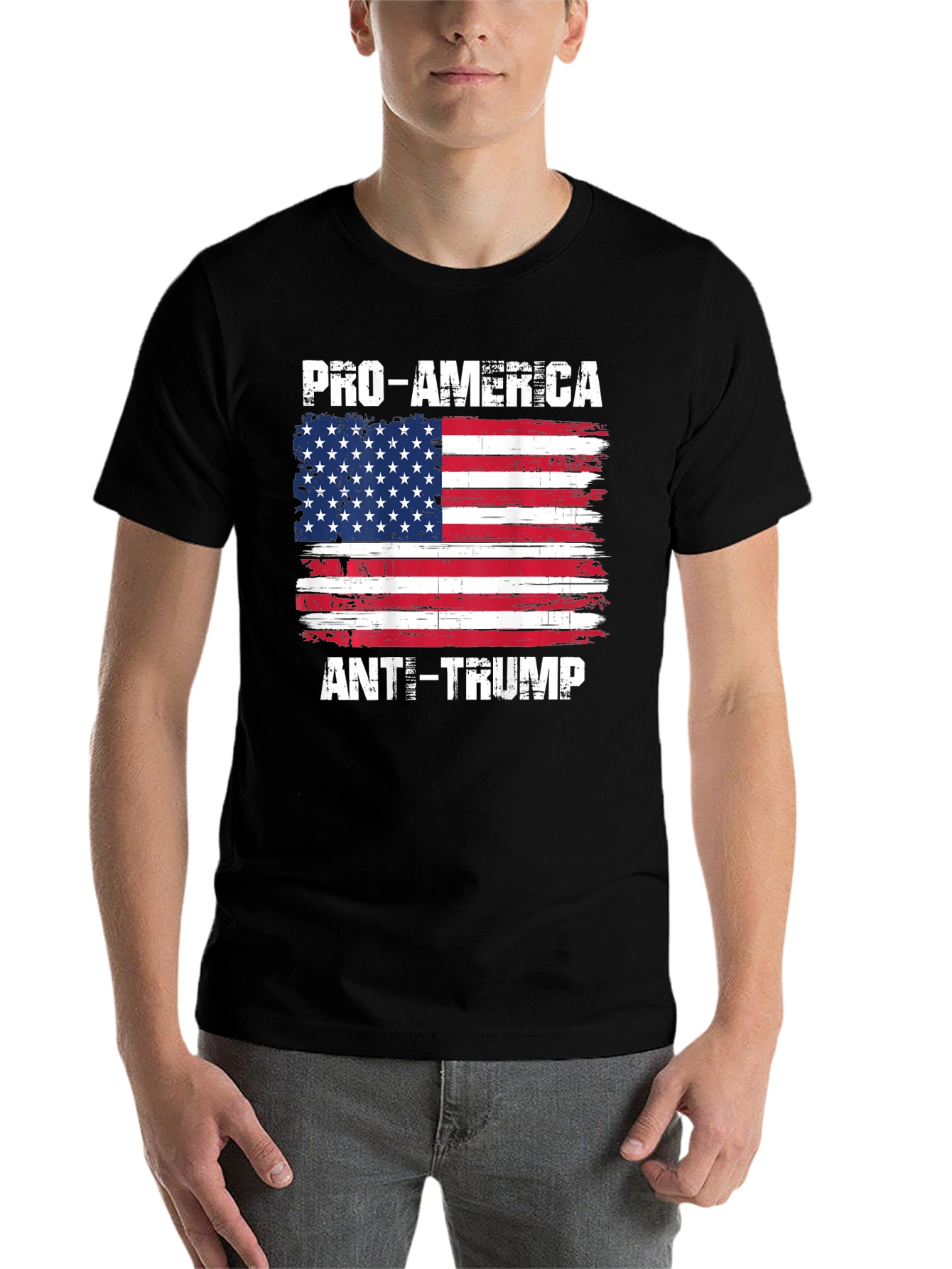 Black Pro-America Anti-Trump USA Flag T-Shirt view 7