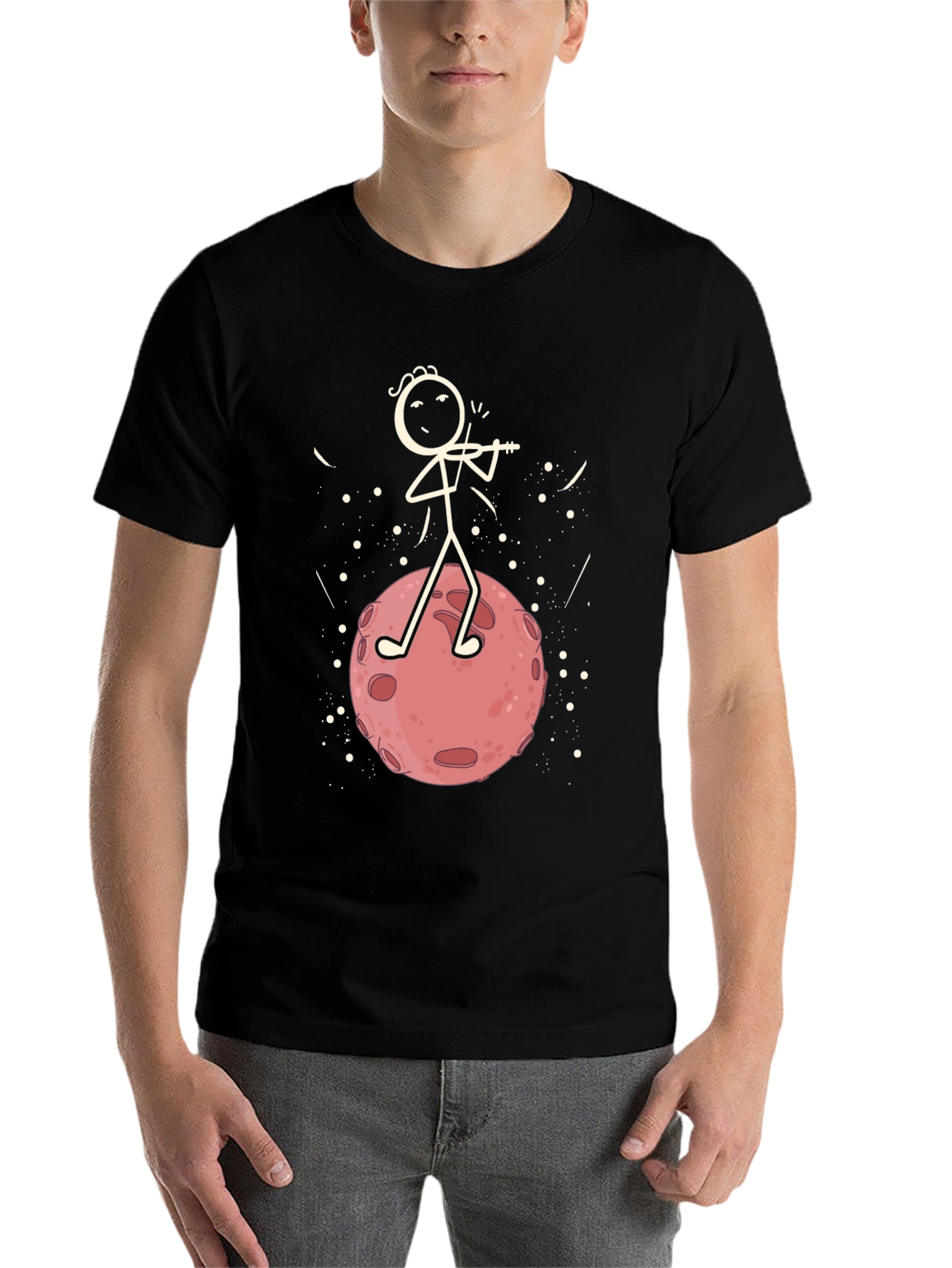 Black Moon Violinist Graphic T-Shirt - Black Cotton Tee view 7