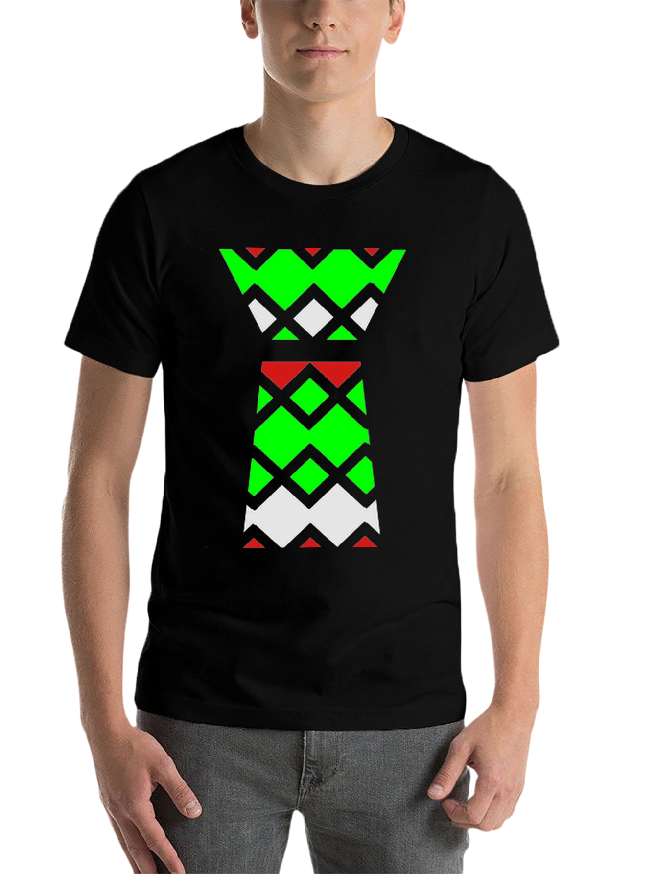 Black Geometric Pattern Tee - Modern Statement Shirt view 7