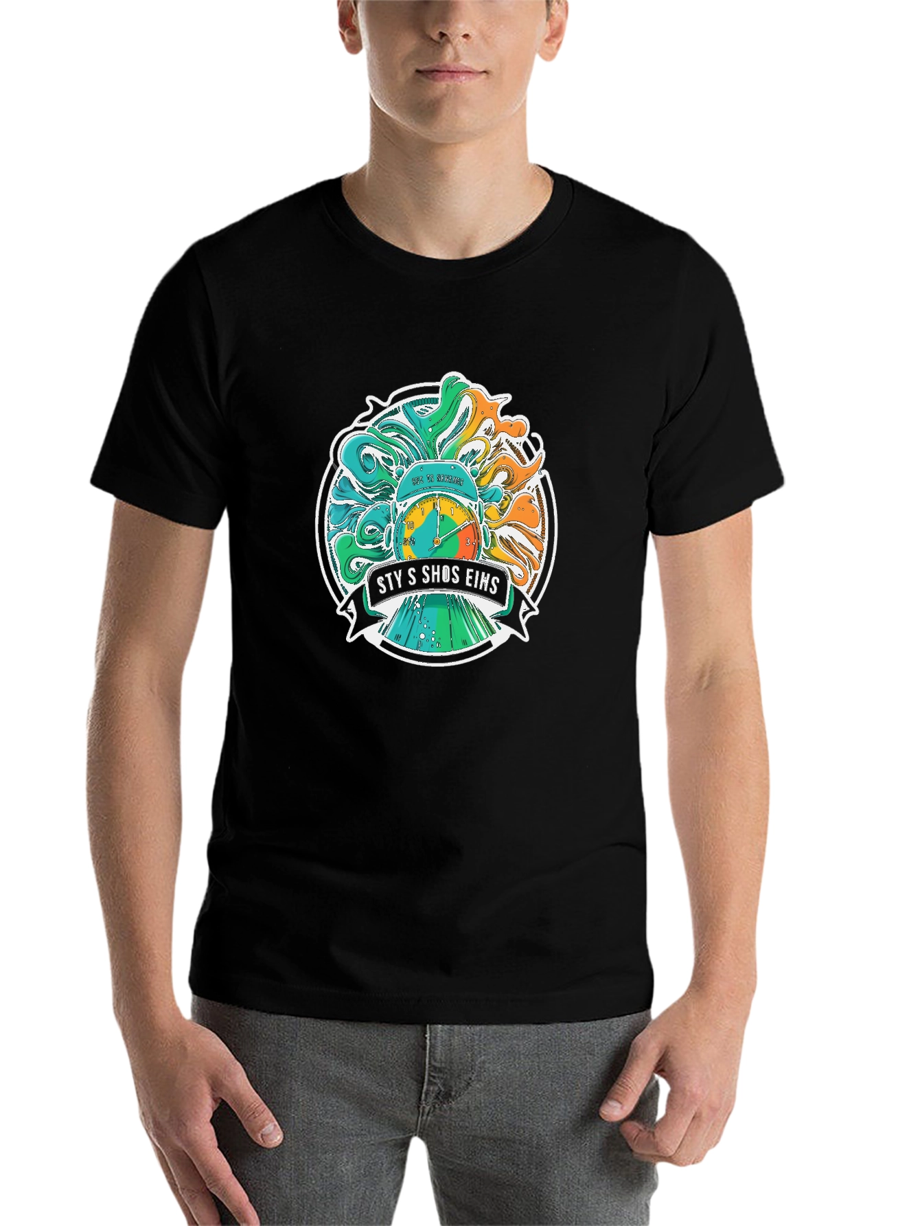 Black Retro Vaporwave Graphic Tee - Cool Abstract Design view 7