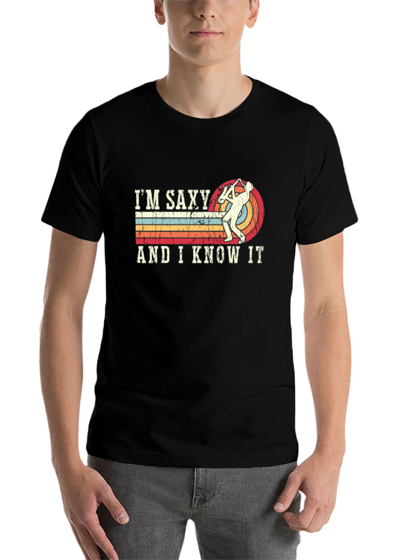 Black I'm Saxy and I Know It Black T-Shirt view 7