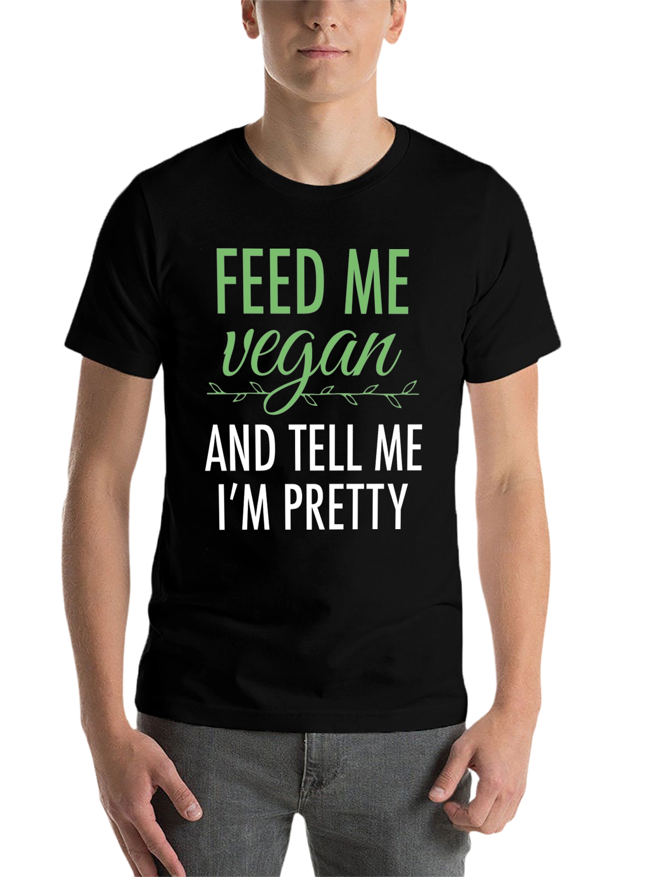Black Feed Me Vegan Funny Graphic T-Shirt view 7