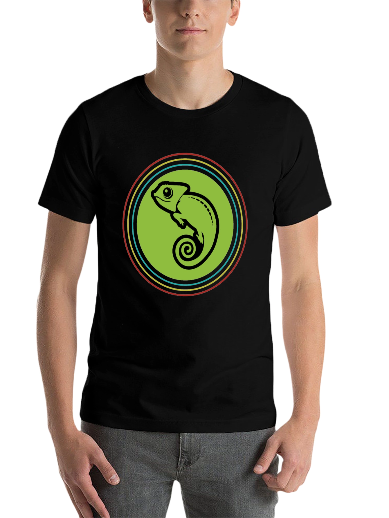 Black Chameleon Circle Graphic Tee - Cool & Comfy view 7