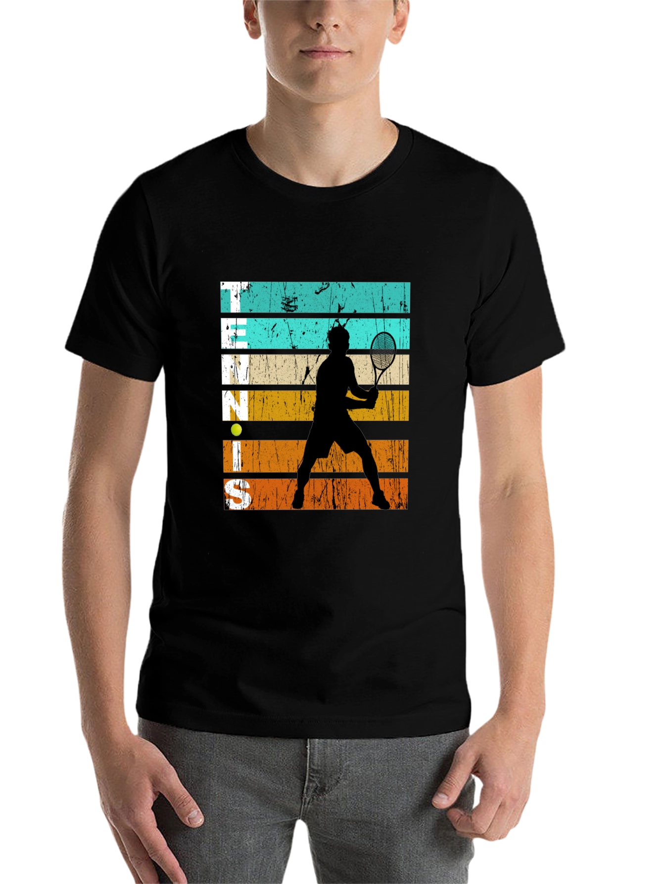 Black Retro Tennis Player Graphic T-Shirt view 7