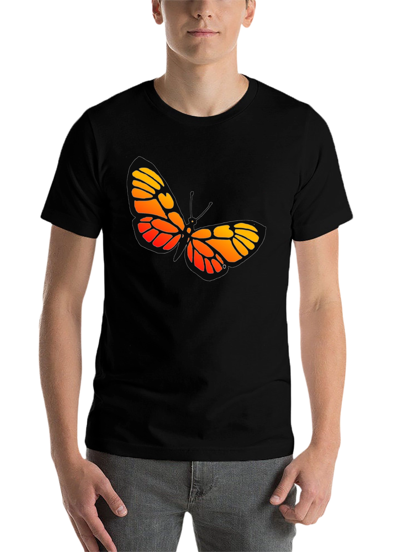 Black Butterfly Graphic Tee - Bold Orange and Yellow Design view 7