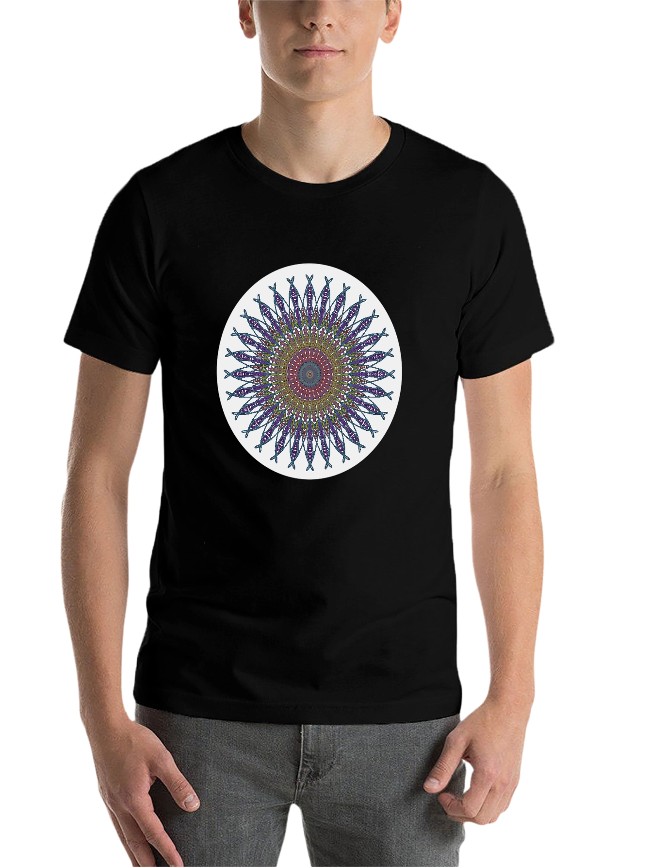 Black Mandala Design Black T-Shirt view 7