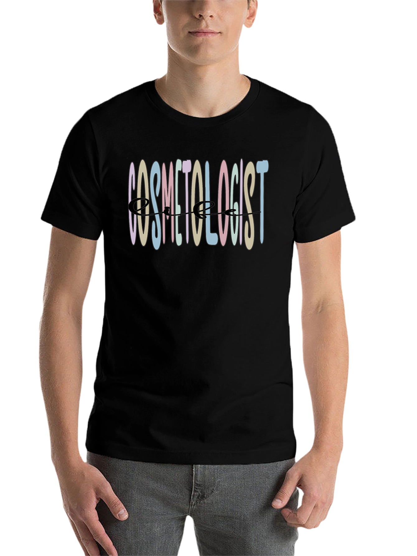 Black Cosmetologist T-Shirt - Pastel Text Stylist Tee view 7
