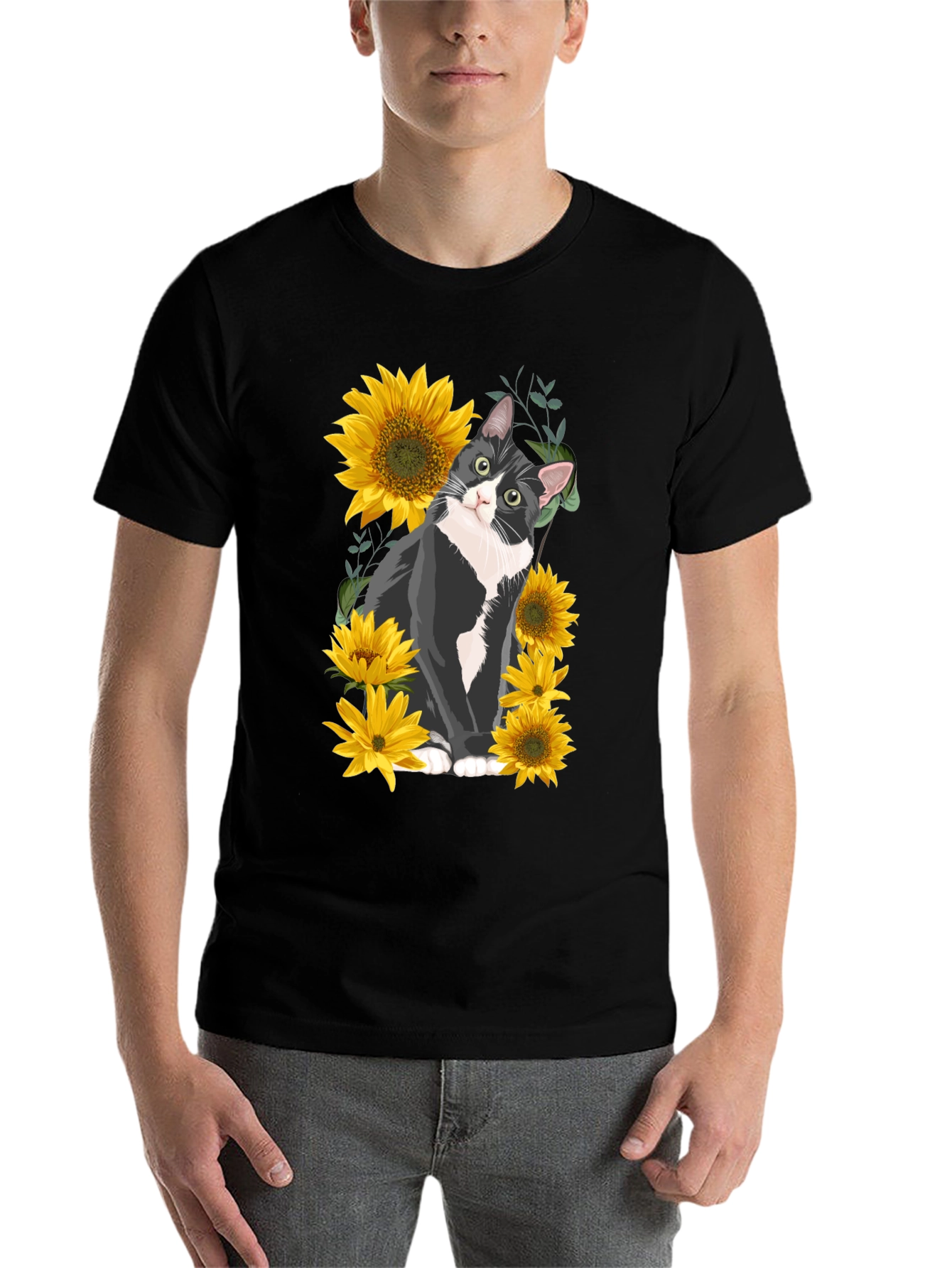 Black Cat and Sunflower Graphic Tee view 7