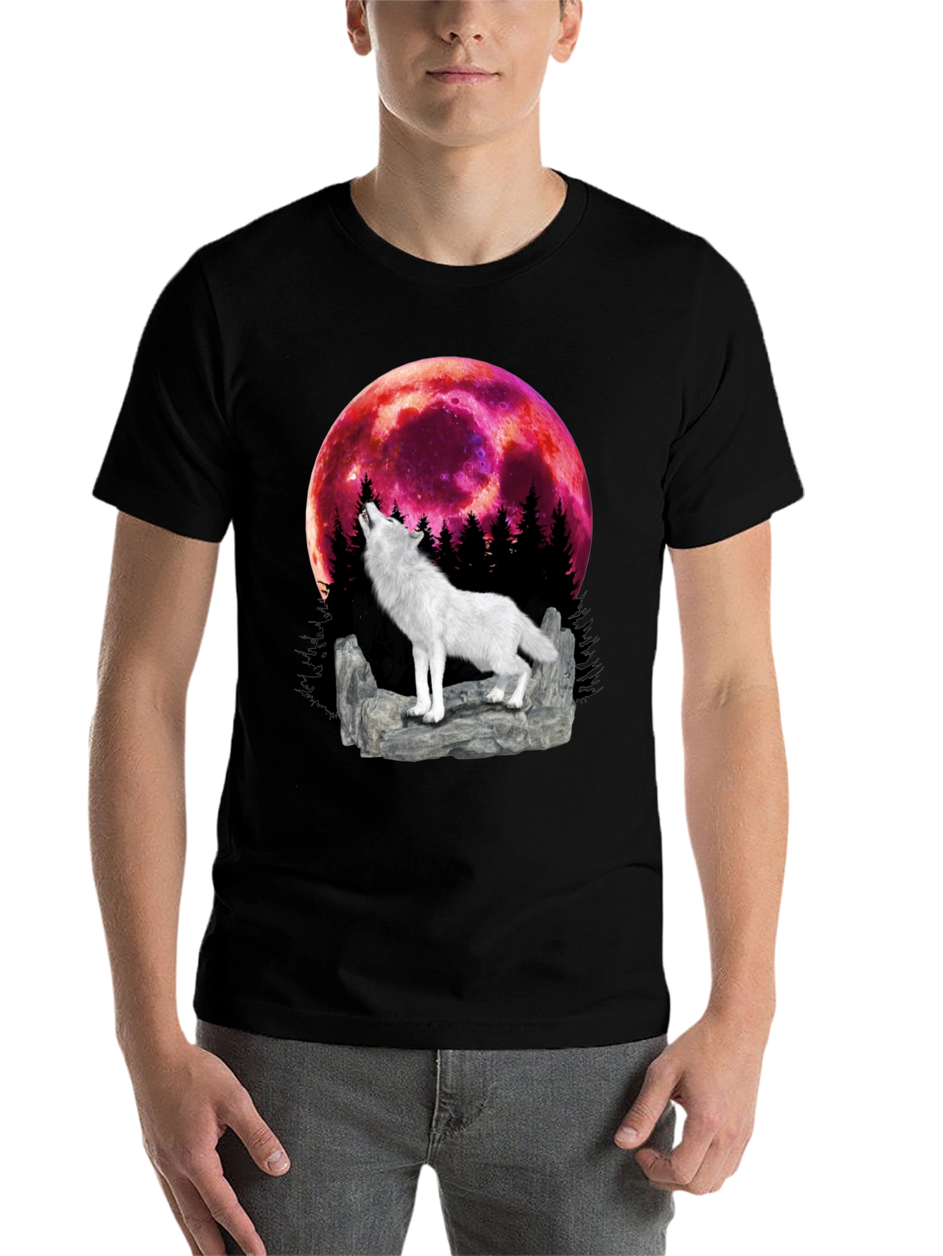 Black Wolf Howling at the Moon Graphic Tee view 7