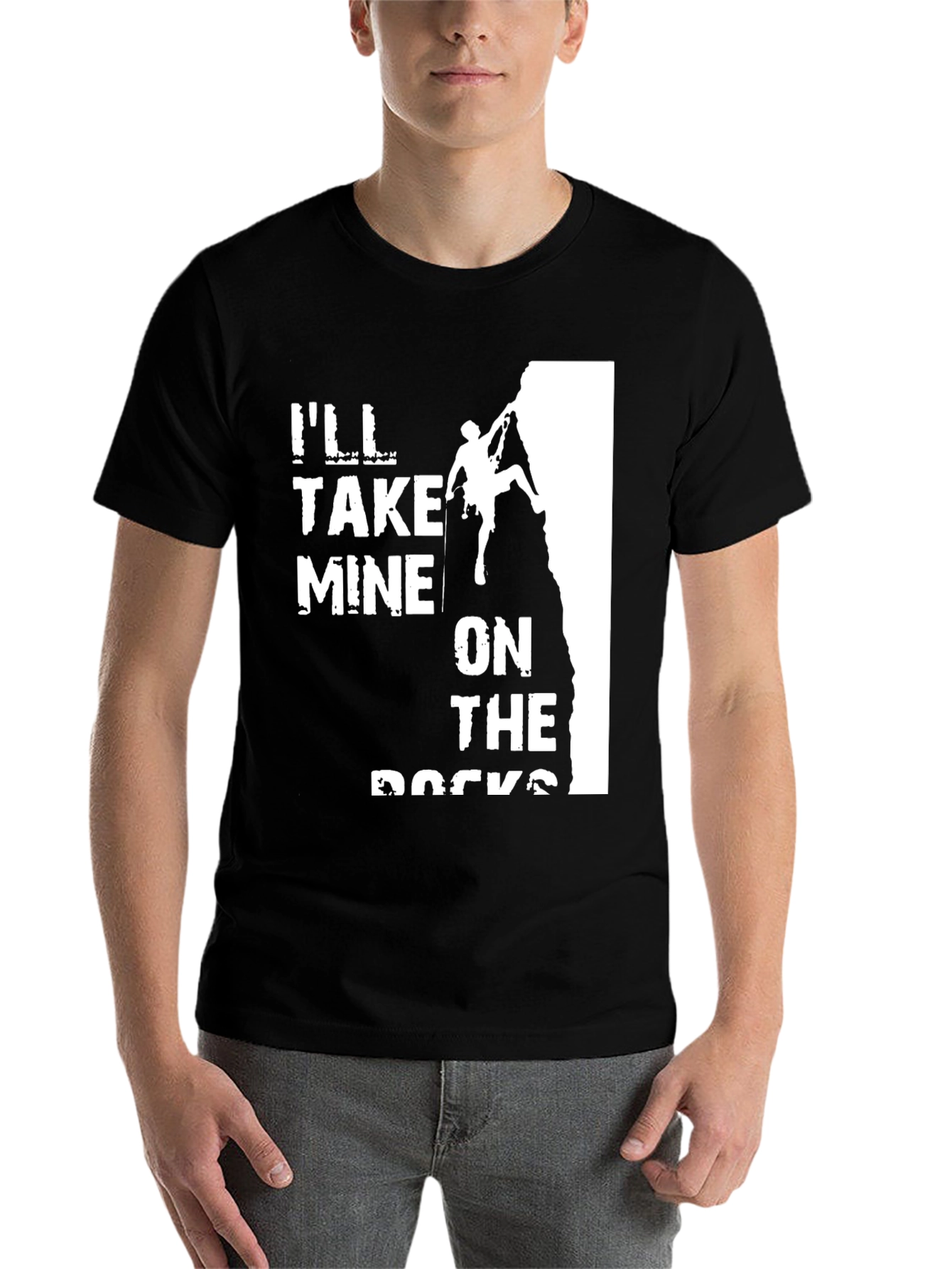 Black Climbing T-Shirt: "I'll Take Mine On The Rocks" - Black view 7