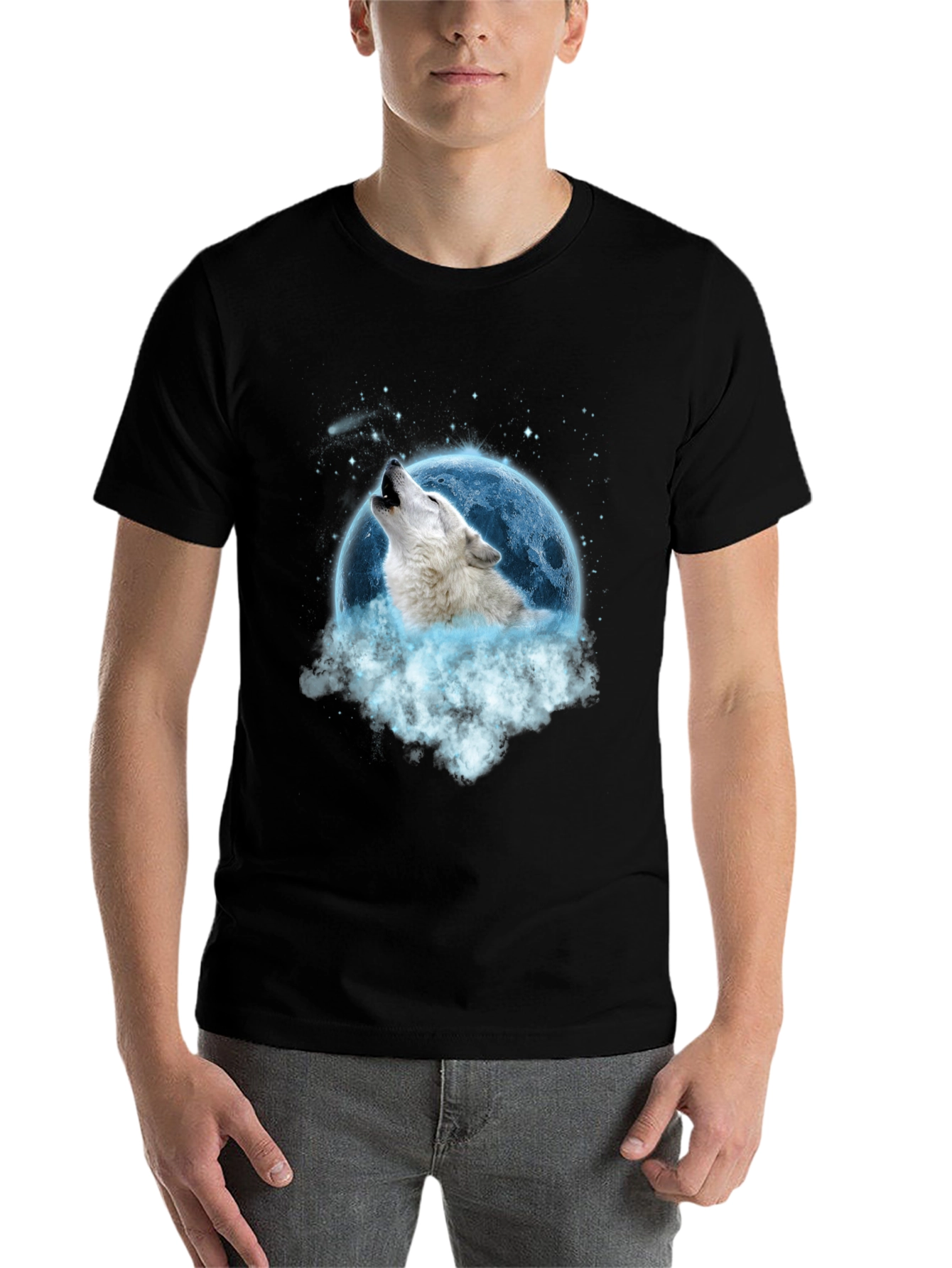 Black Wolf Howling at Moon Graphic Tee view 7