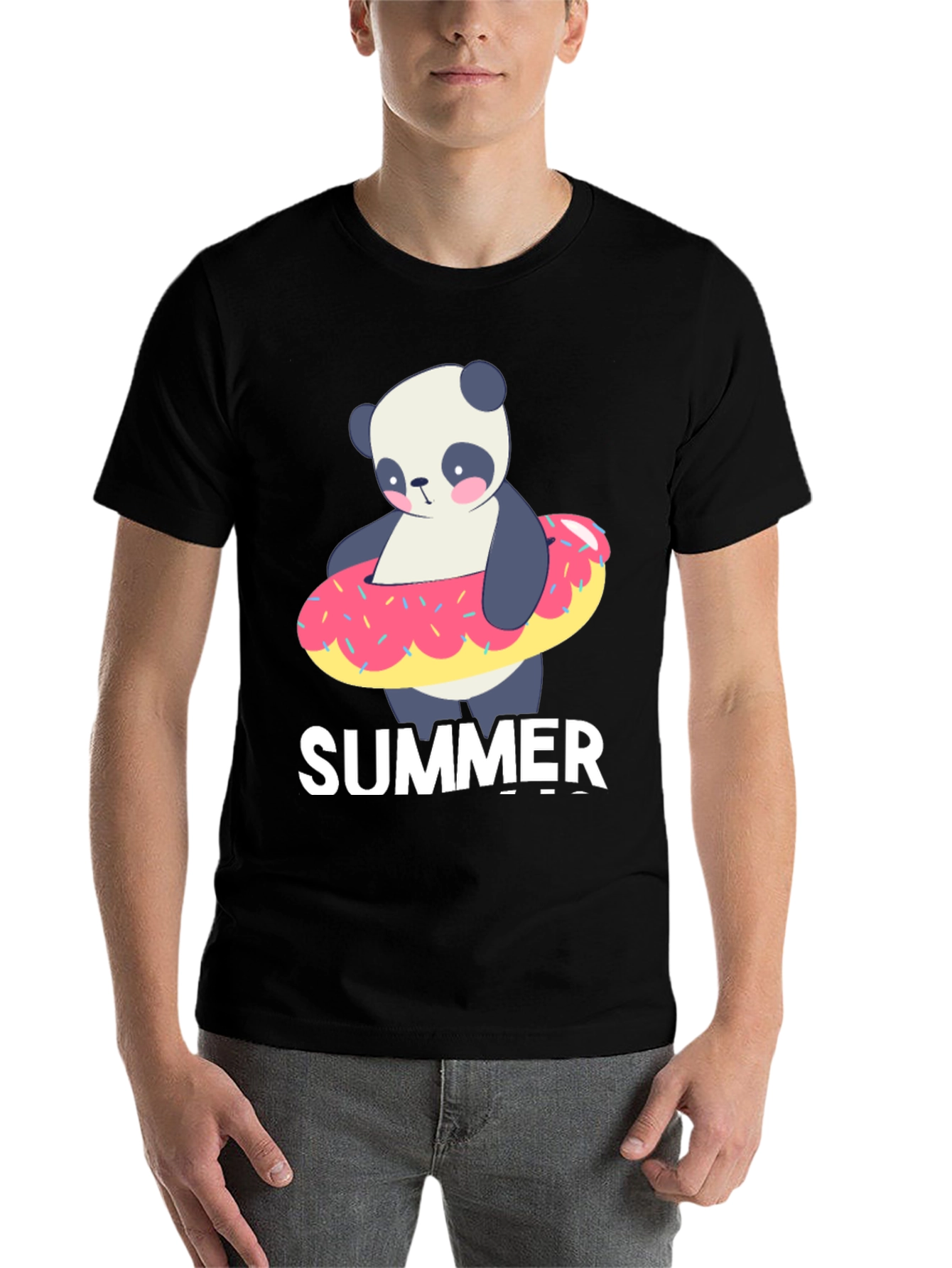 Black Summer Panda Doughnut T-Shirt view 7