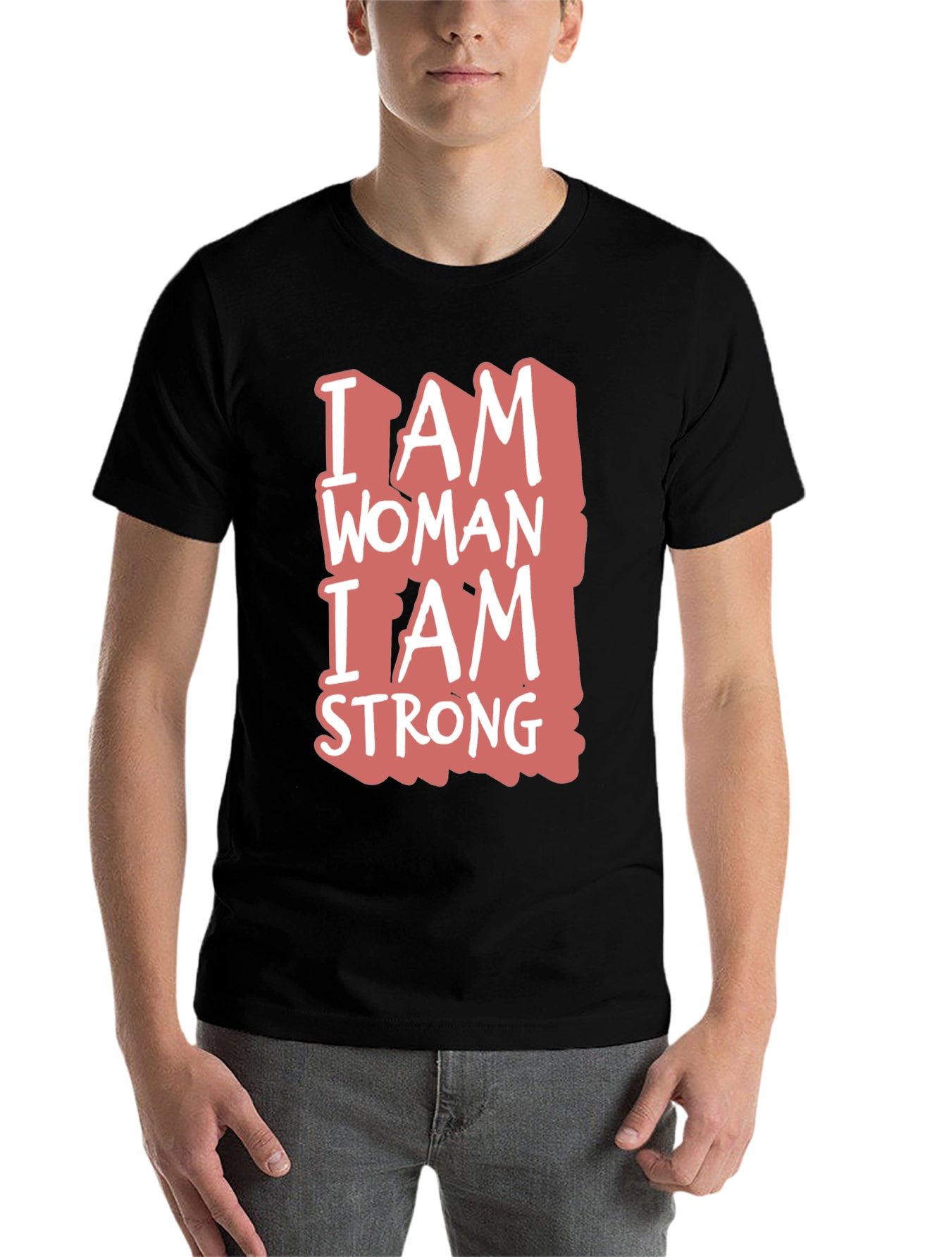 Black I Am Woman I Am Strong Graphic Tee - Black Cotton Blend view 7