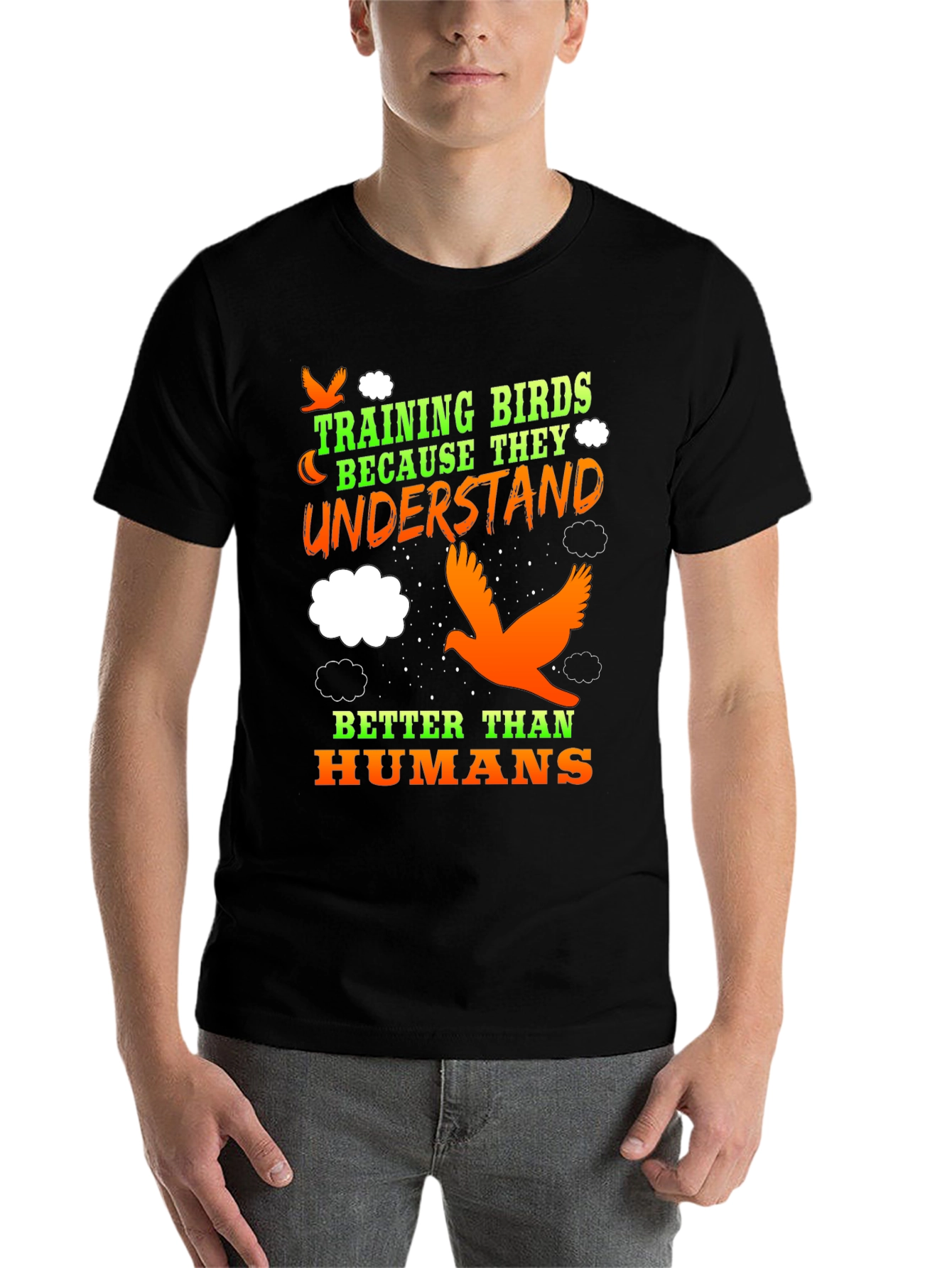 Black Training Birds Funny T-Shirt view 7