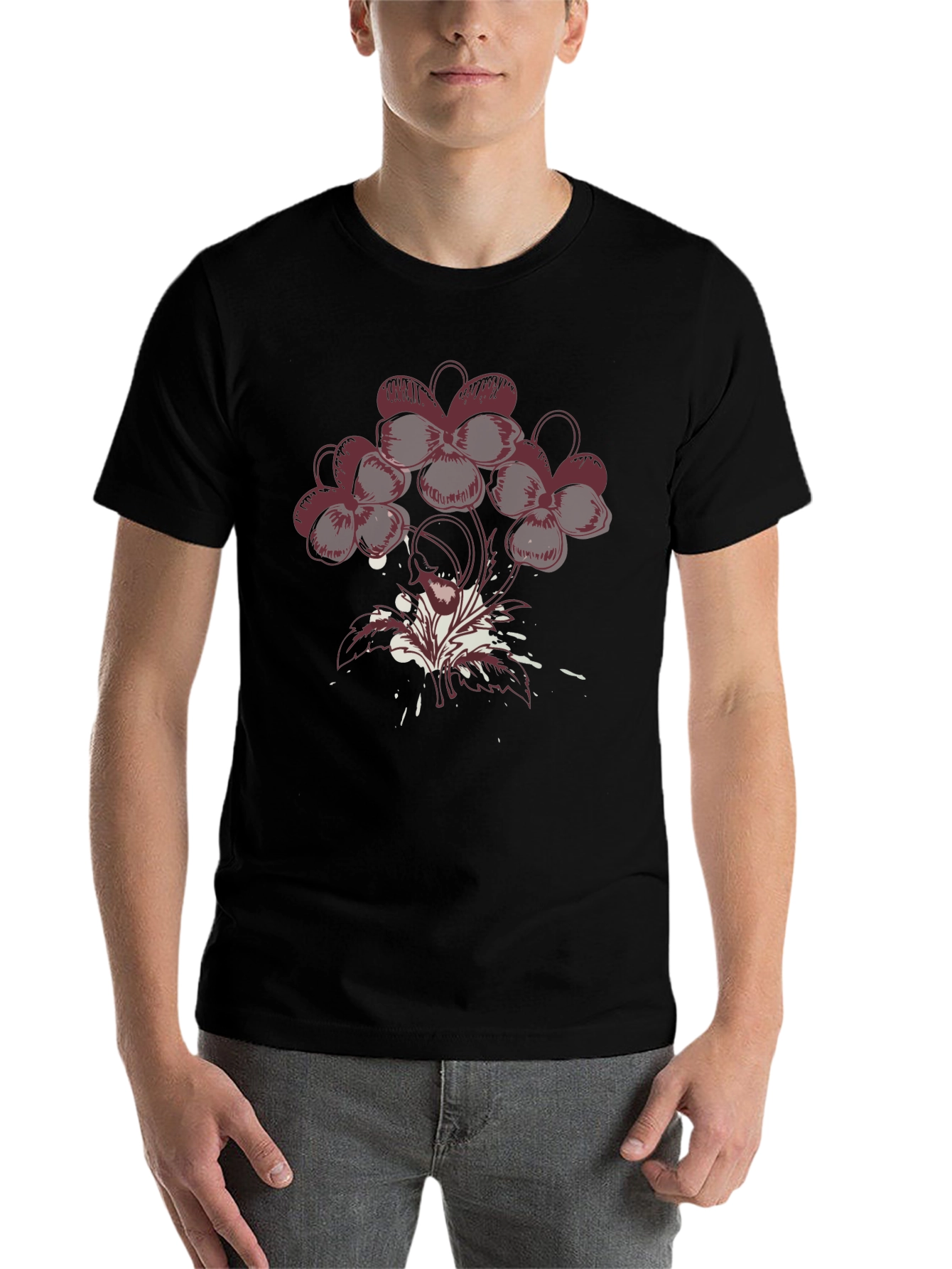 Black Floral Graphic T-Shirt - Modern Art Tee view 7