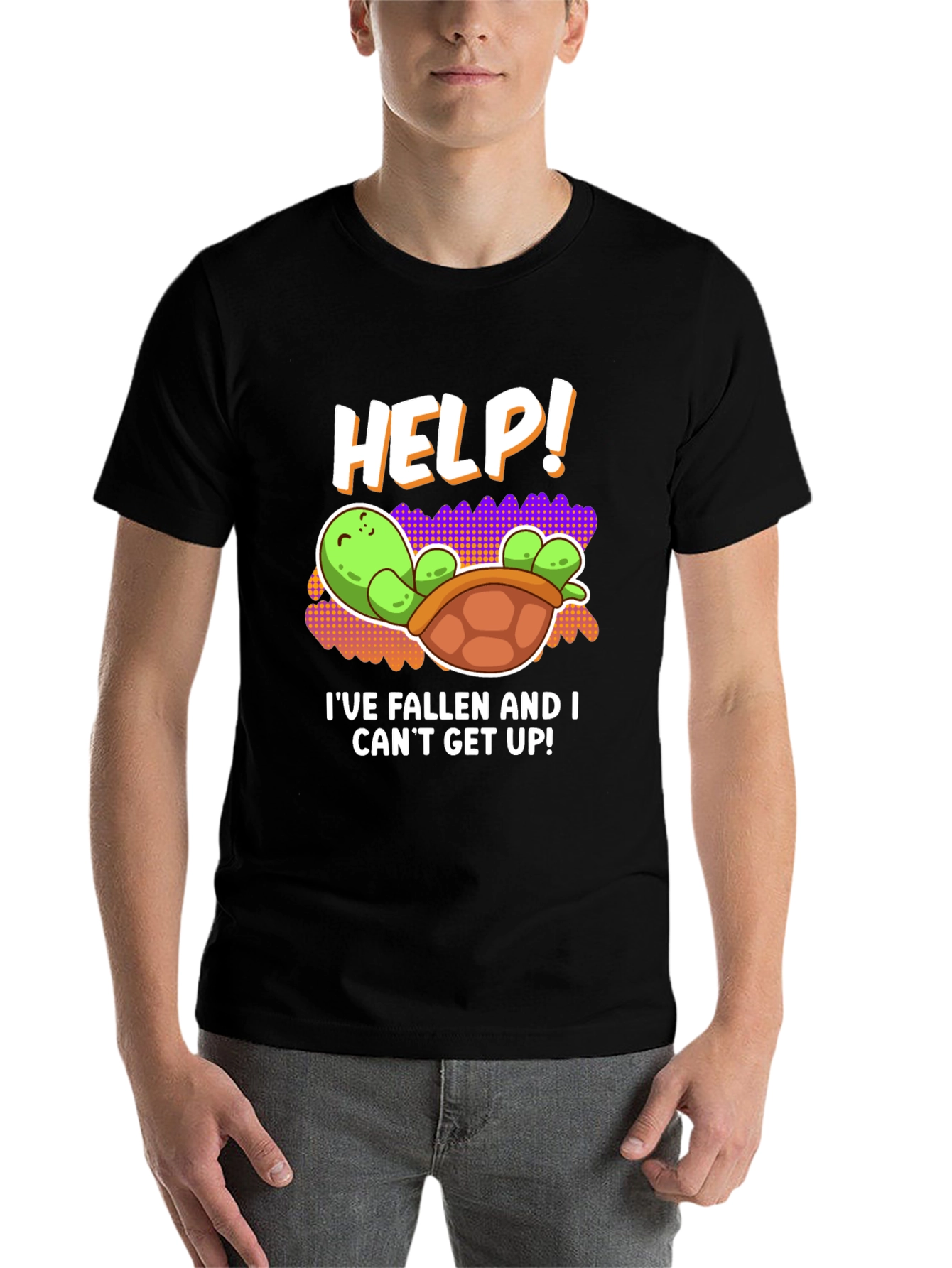 Black Help! Turtle Tee - I've Fallen Humor T-Shirt view 7