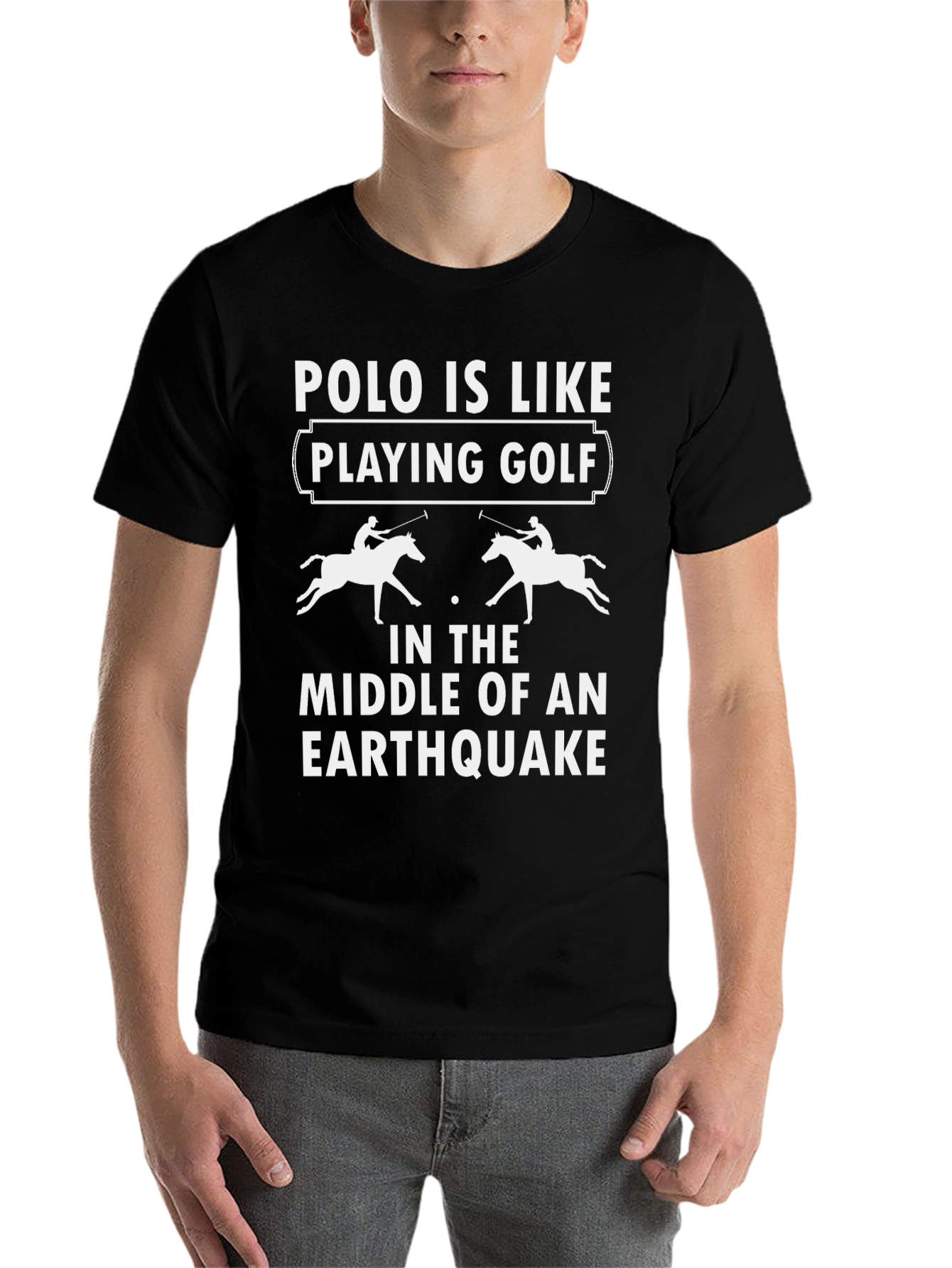Black Polo Earthquake Graphic T-Shirt Funny Horse Lover Tee view 7