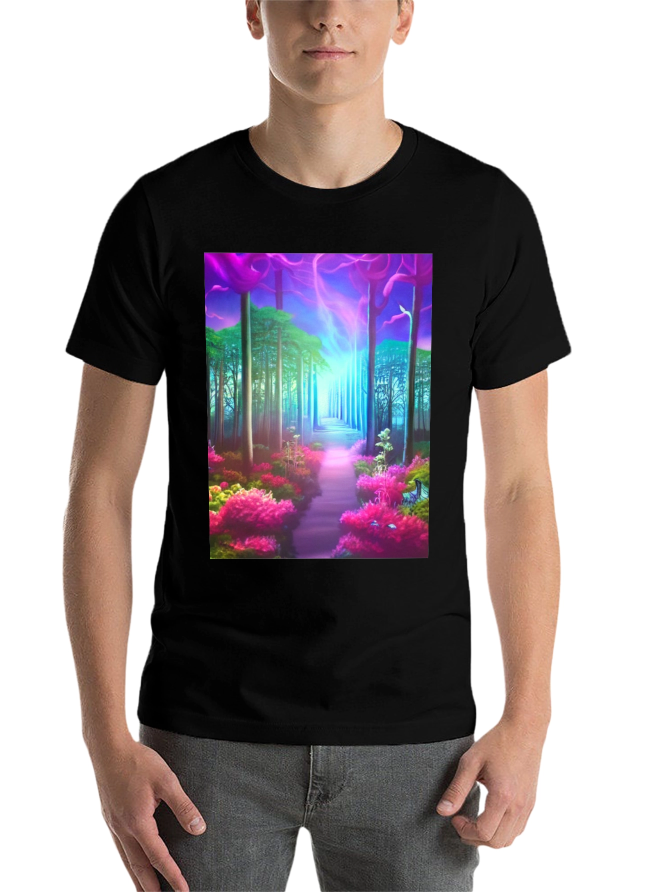 Black Enchanted Forest Graphic T-Shirt view 7