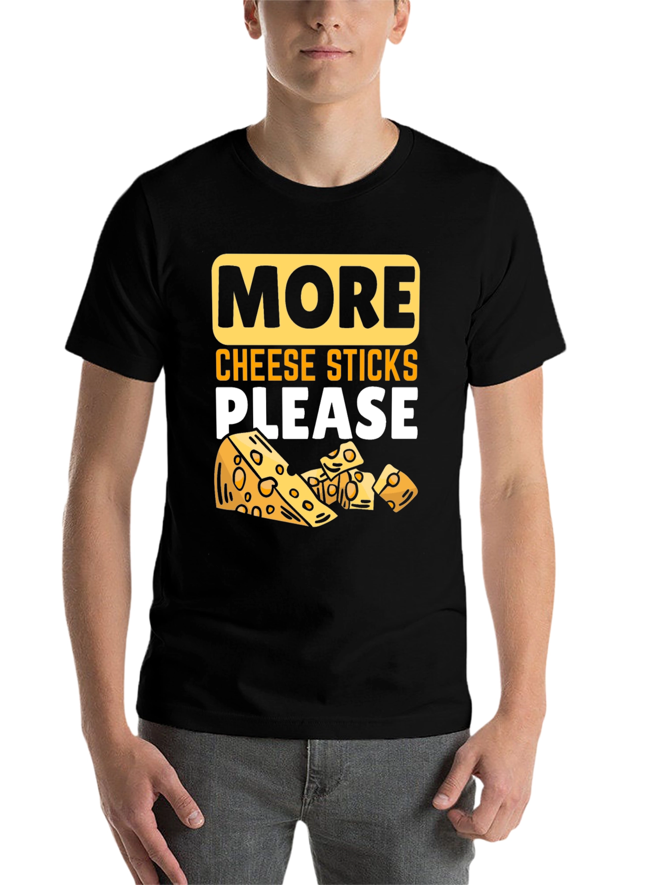 Black More Cheese Sticks Please T-Shirt - Funny Foodie Tee view 7