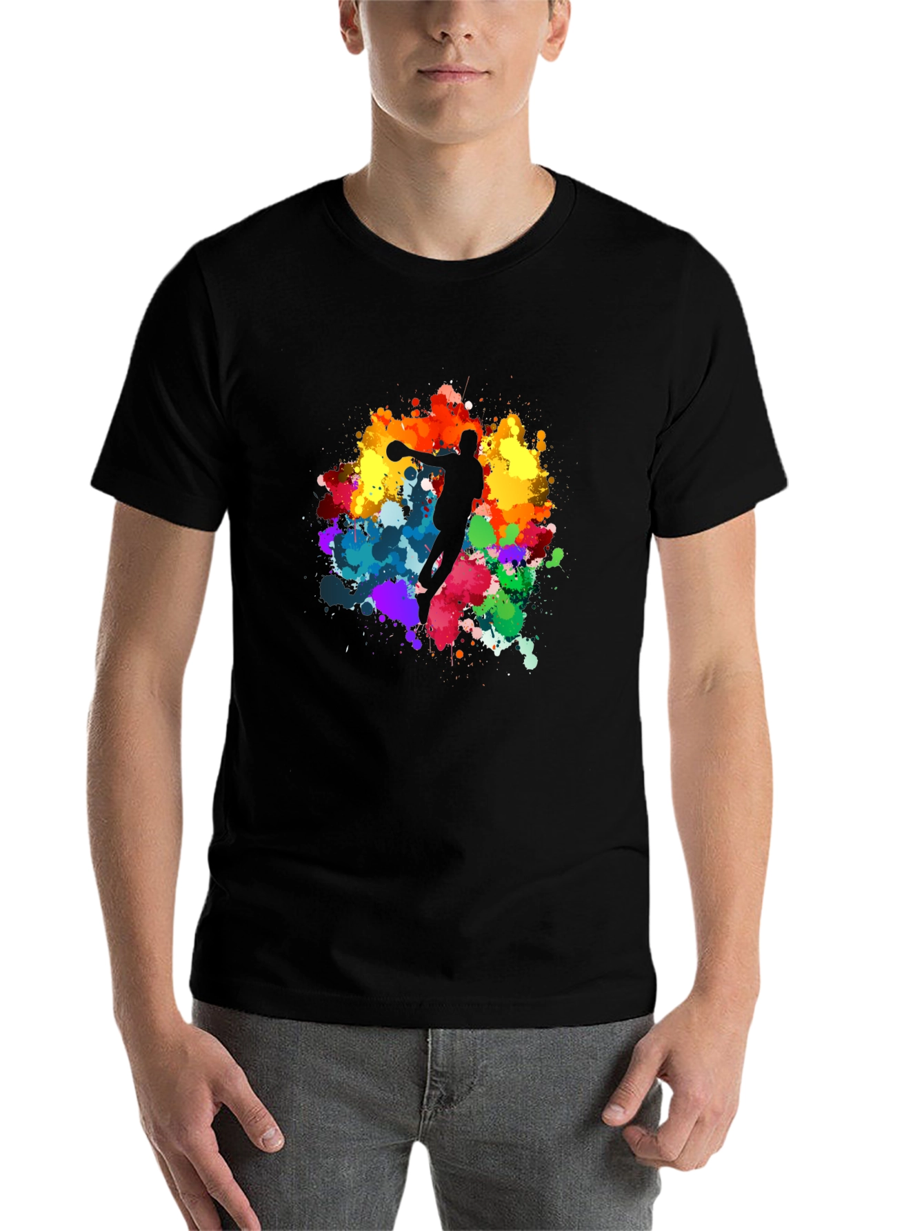 Black Abstract Basketball Player Graphic Tee - Black view 7