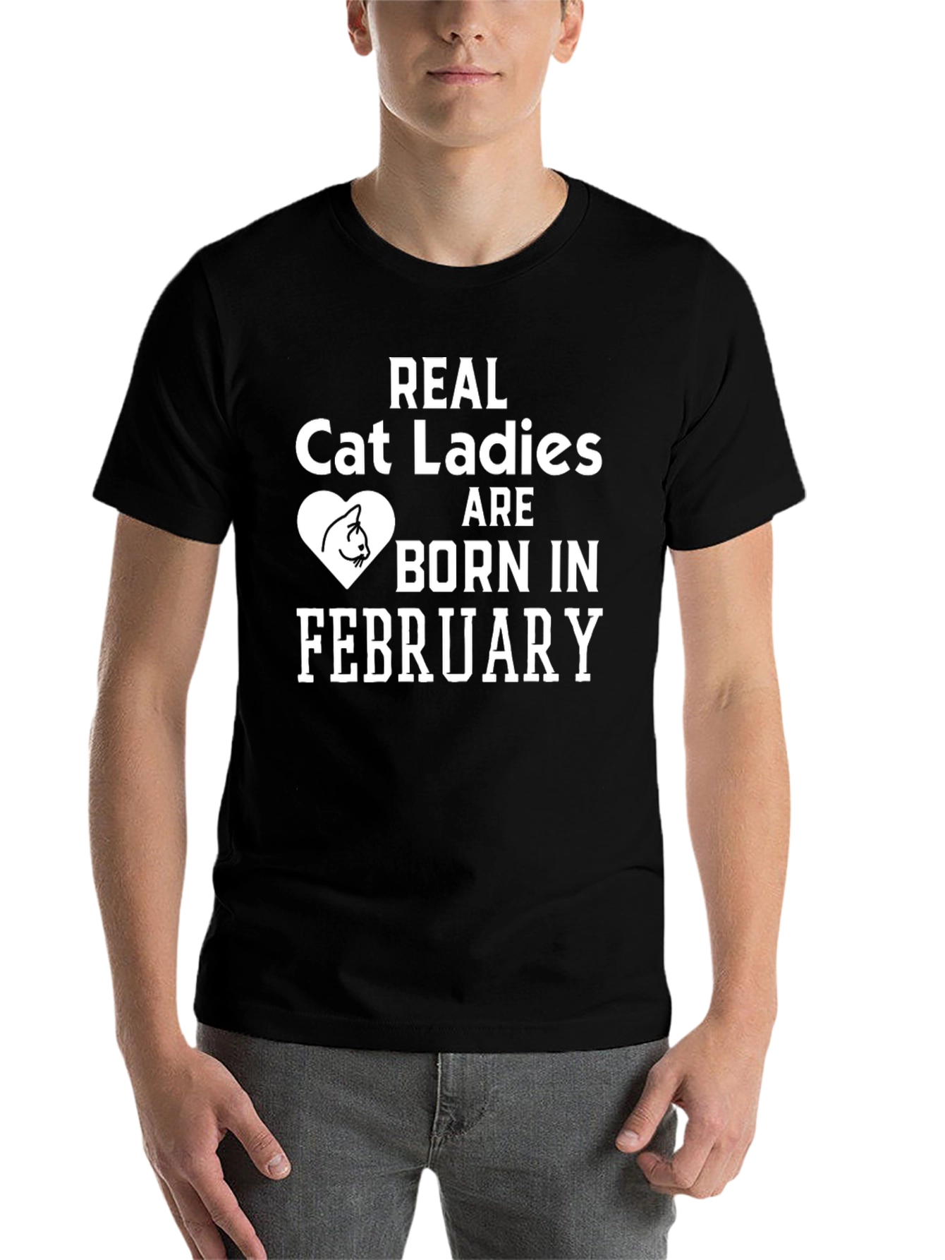 Black Real Cat Ladies Born in February T-Shirt view 7