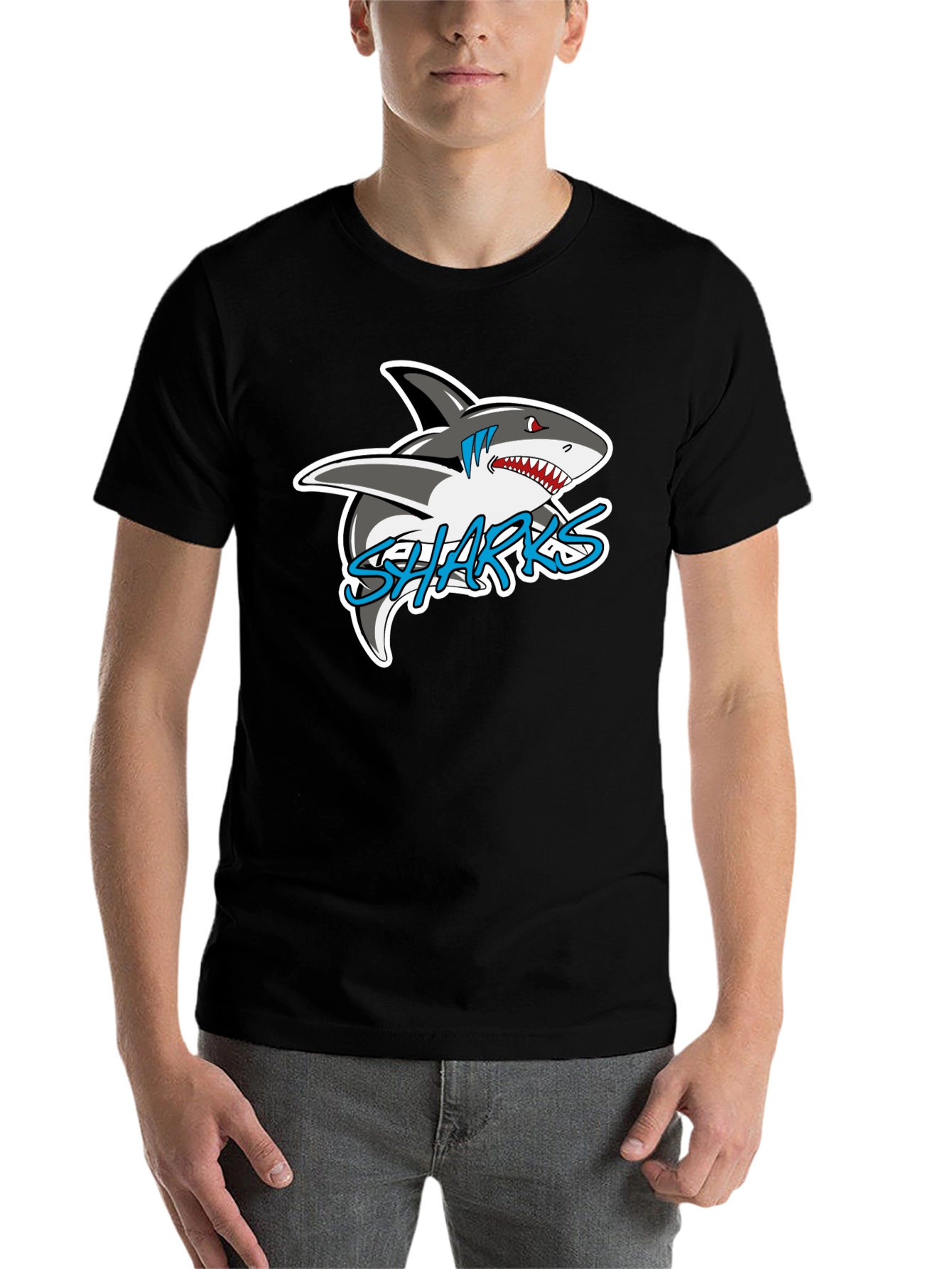Black Sharks Graphic Black T-Shirt view 7