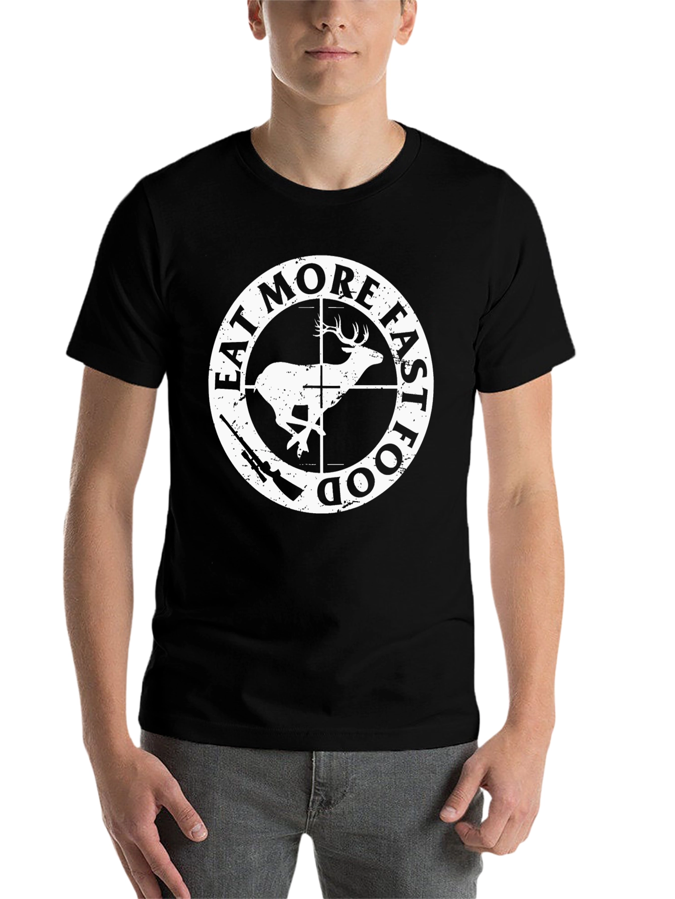 Black Eat More Fast Food Deer Hunting T-Shirt view 7