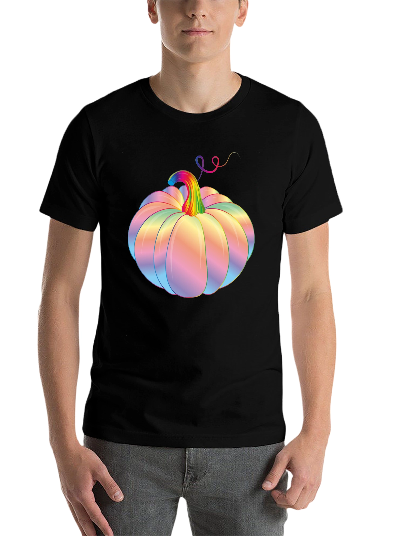 Black Rainbow Pumpkin Graphic Tee - Fall Fashion view 7