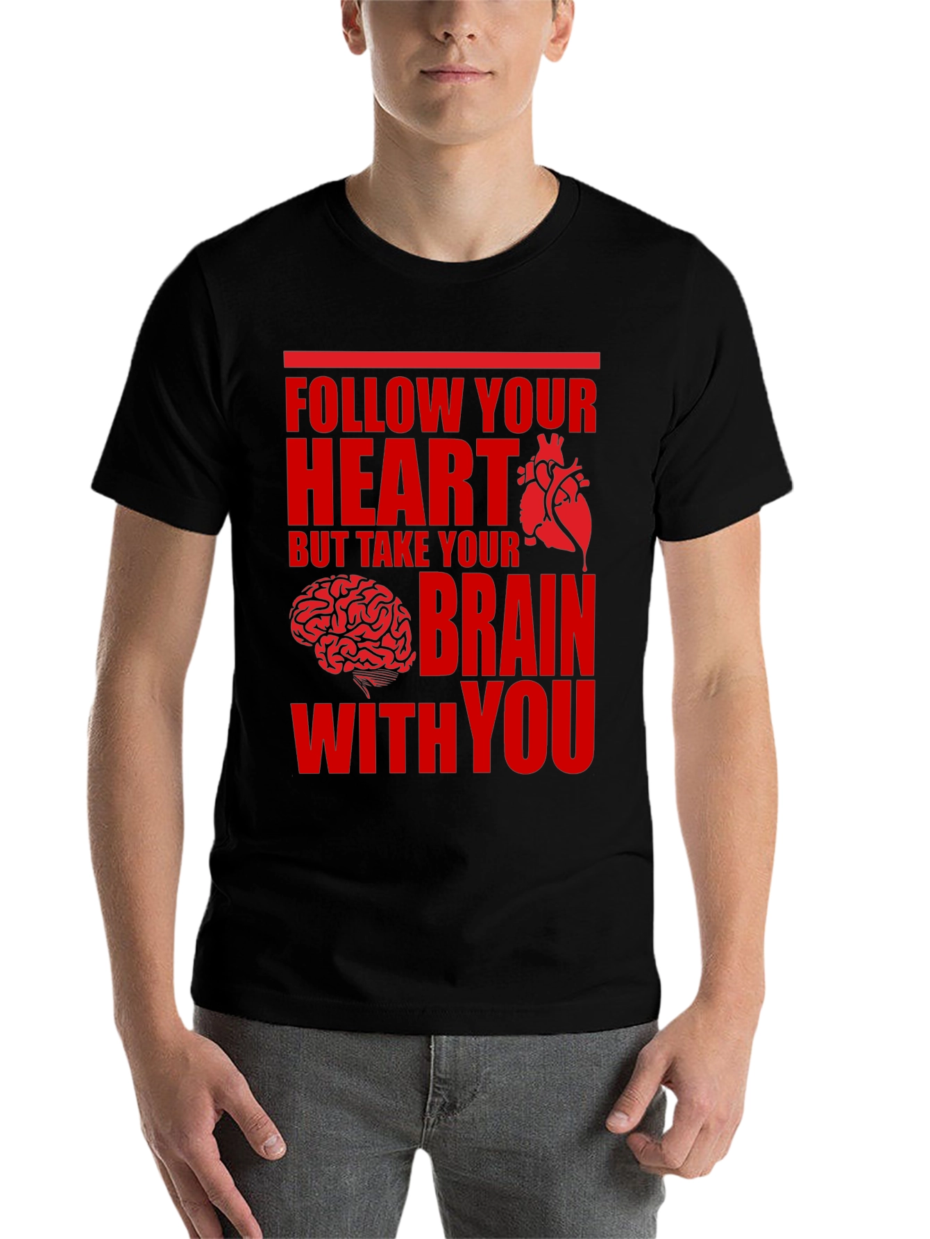 Black Follow Your Heart Brain Graphic Tee view 7