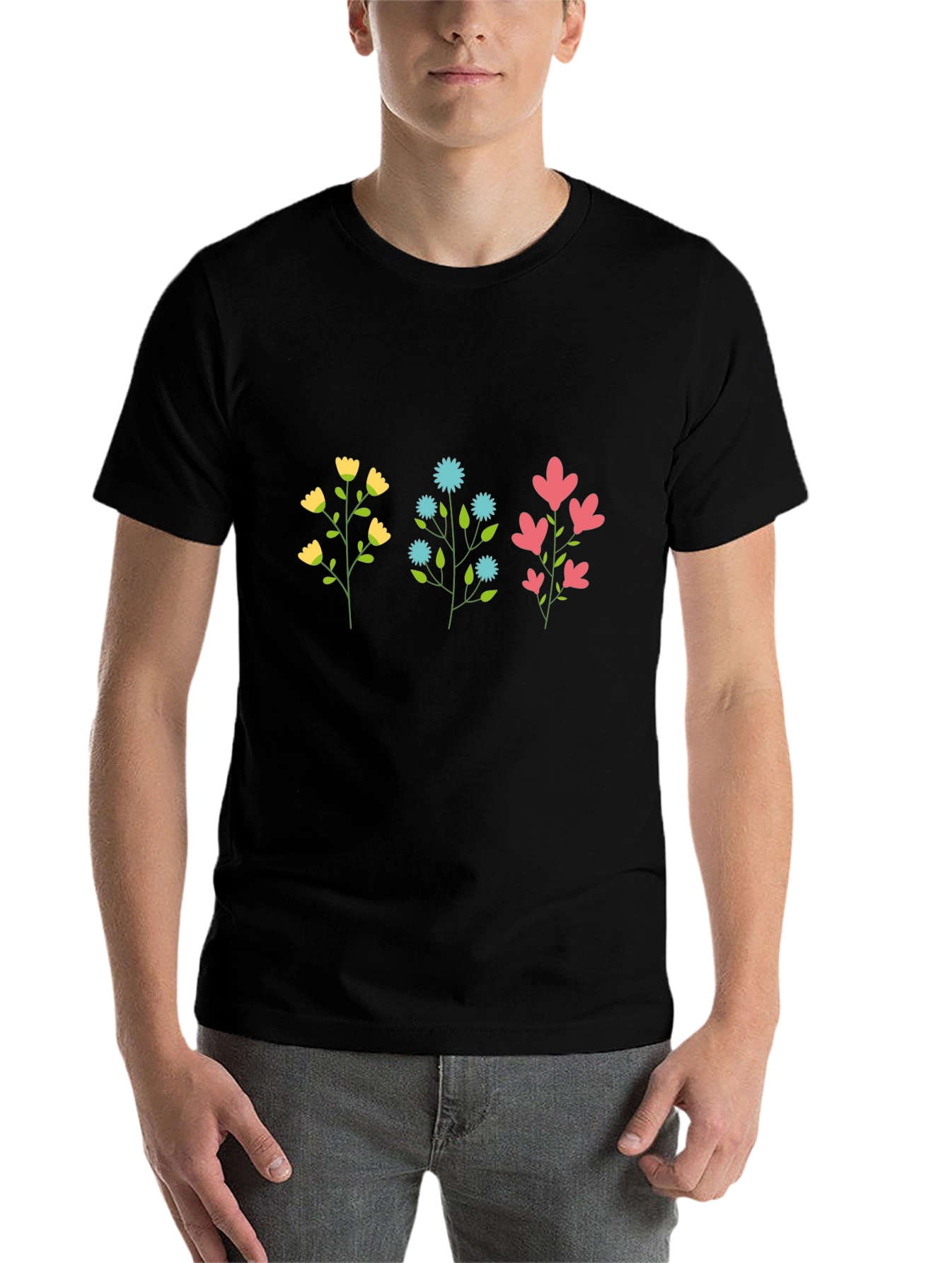 Black Floral Print Black T-Shirt view 7