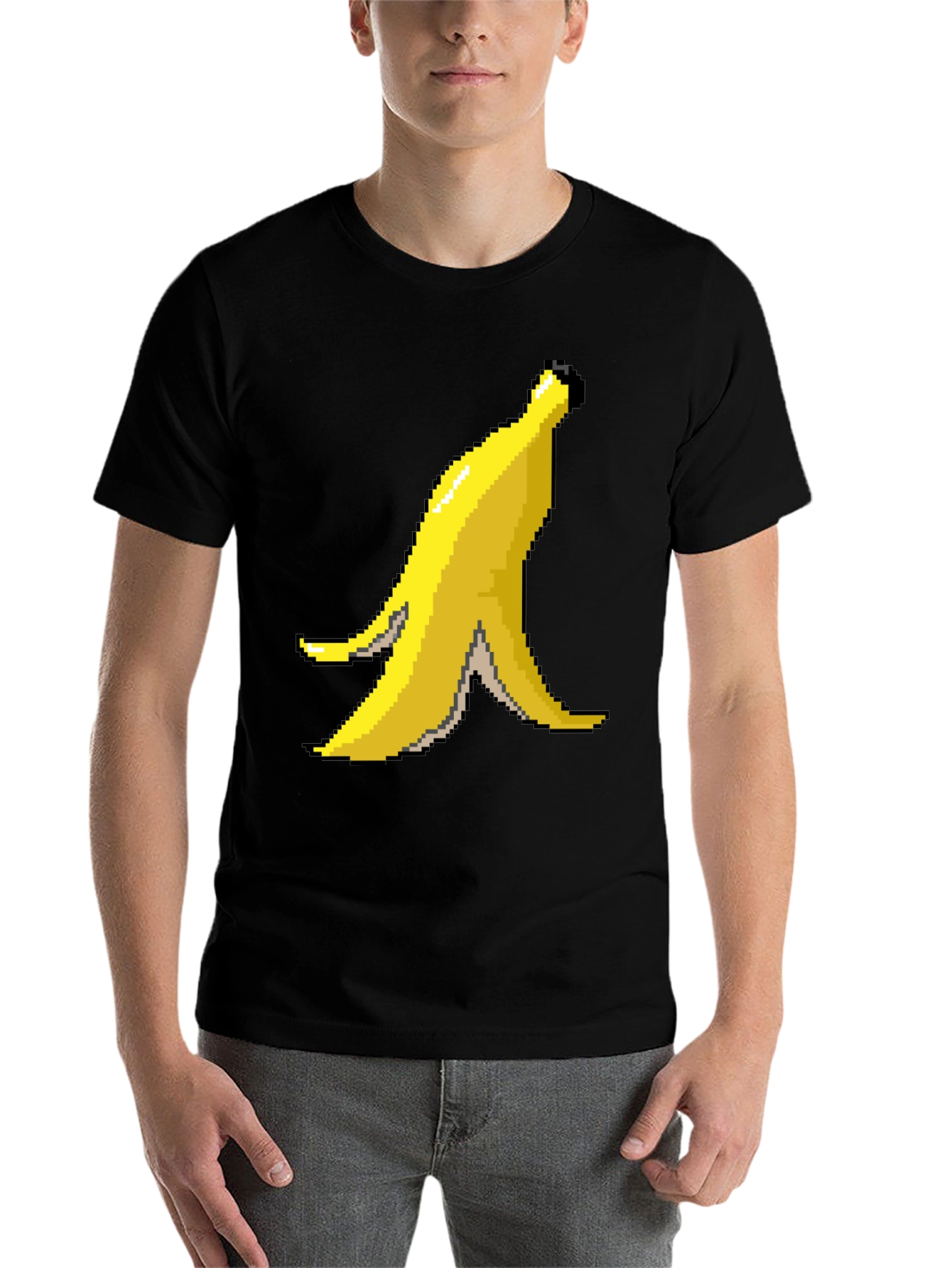 Black Pixel Banana Peel Graphic T-Shirt view 7