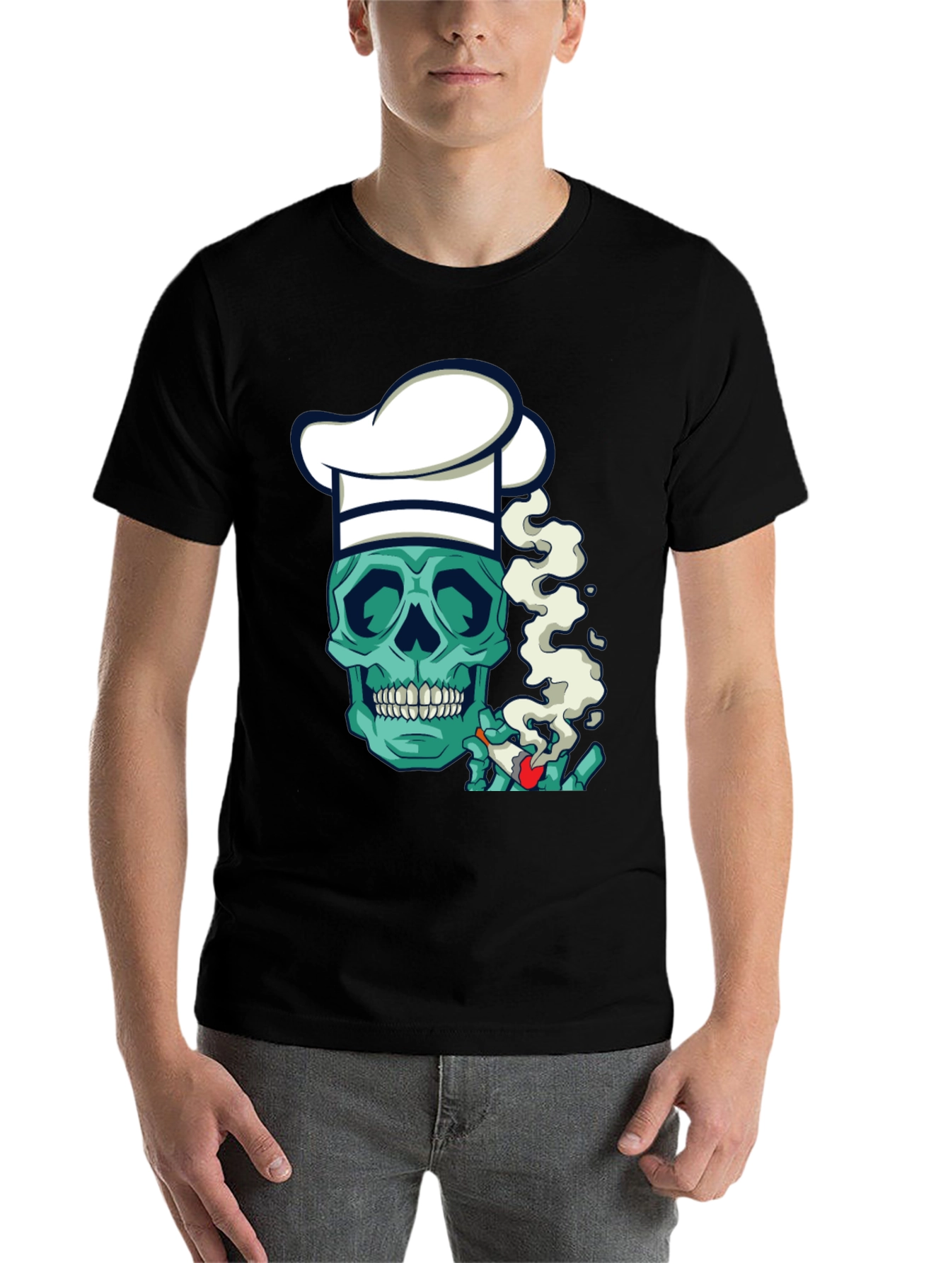 Black Chef Skull Smoker T-Shirt - Cool Graphic Tee view 7