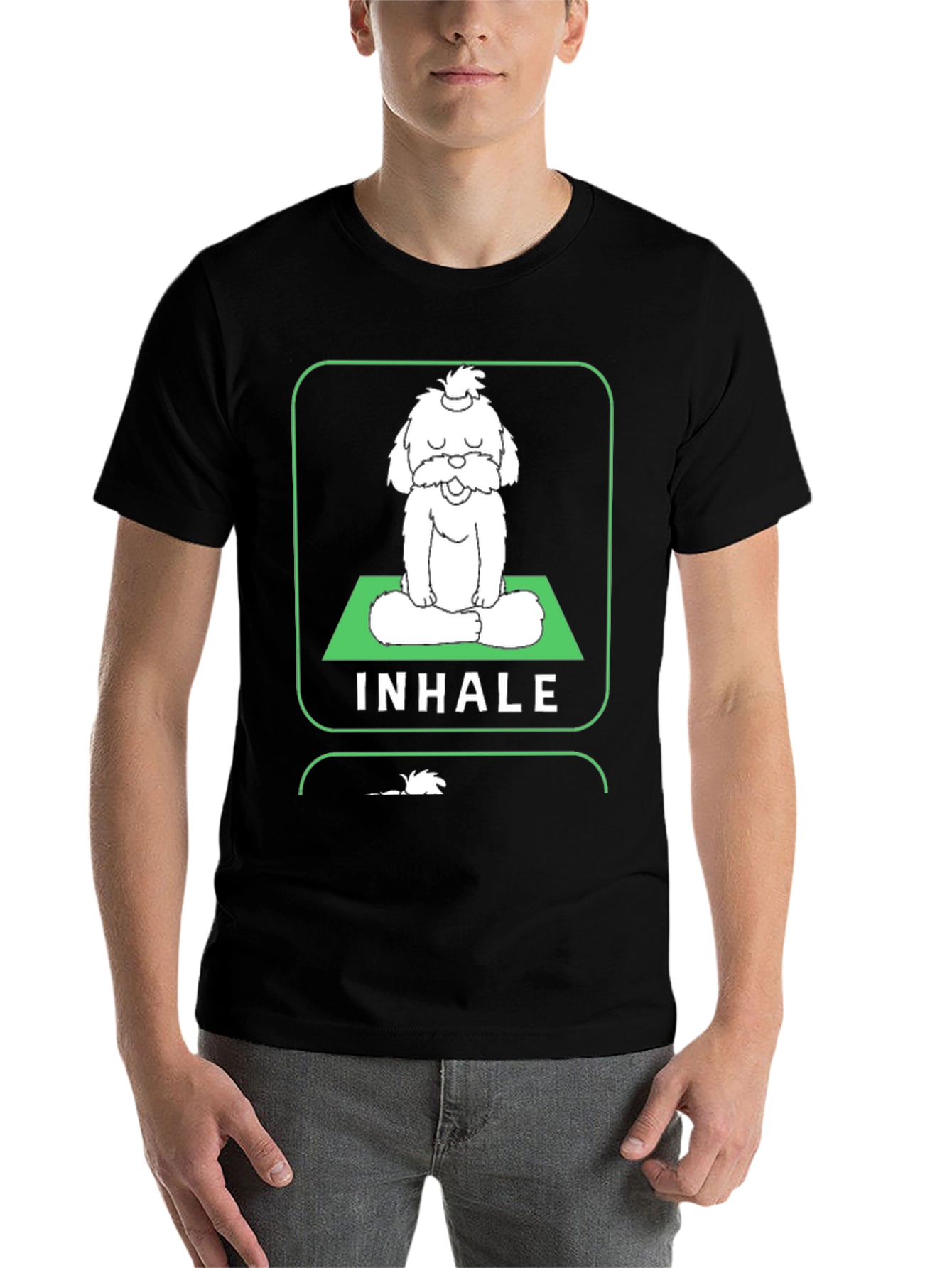 Black Meditating Dog Graphic Tee - Inhale, Exhale, Relax view 7