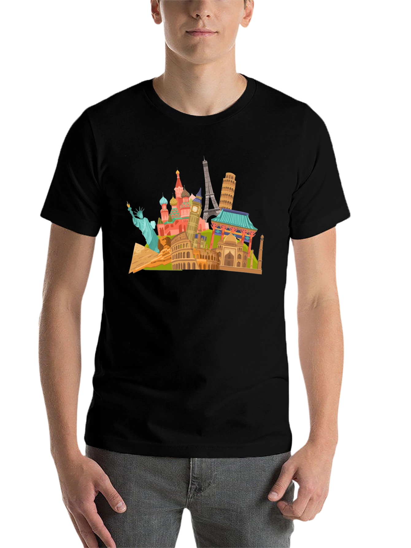 Black World Landmarks Black T-Shirt view 7