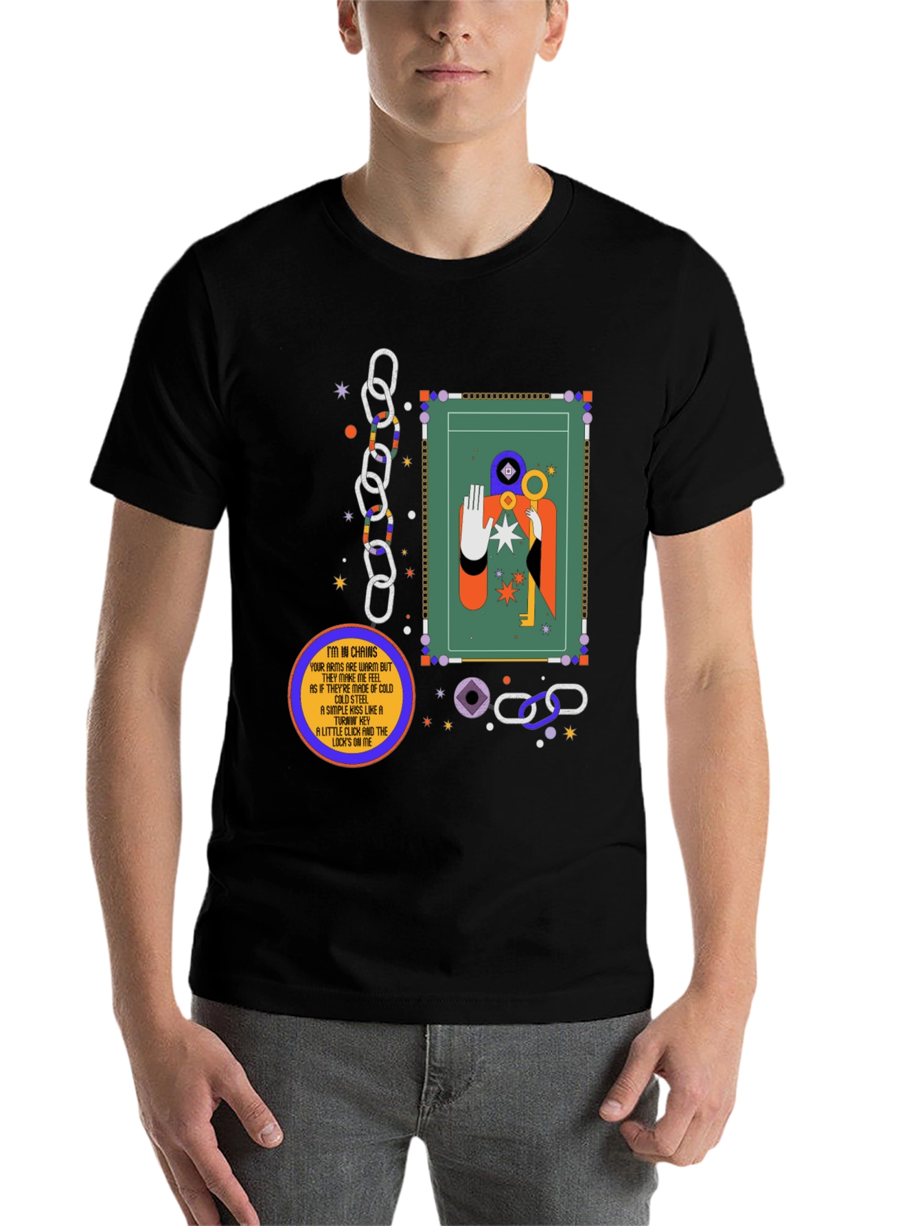 Black Abstract Graphic Tee - Key & Chains Design view 7