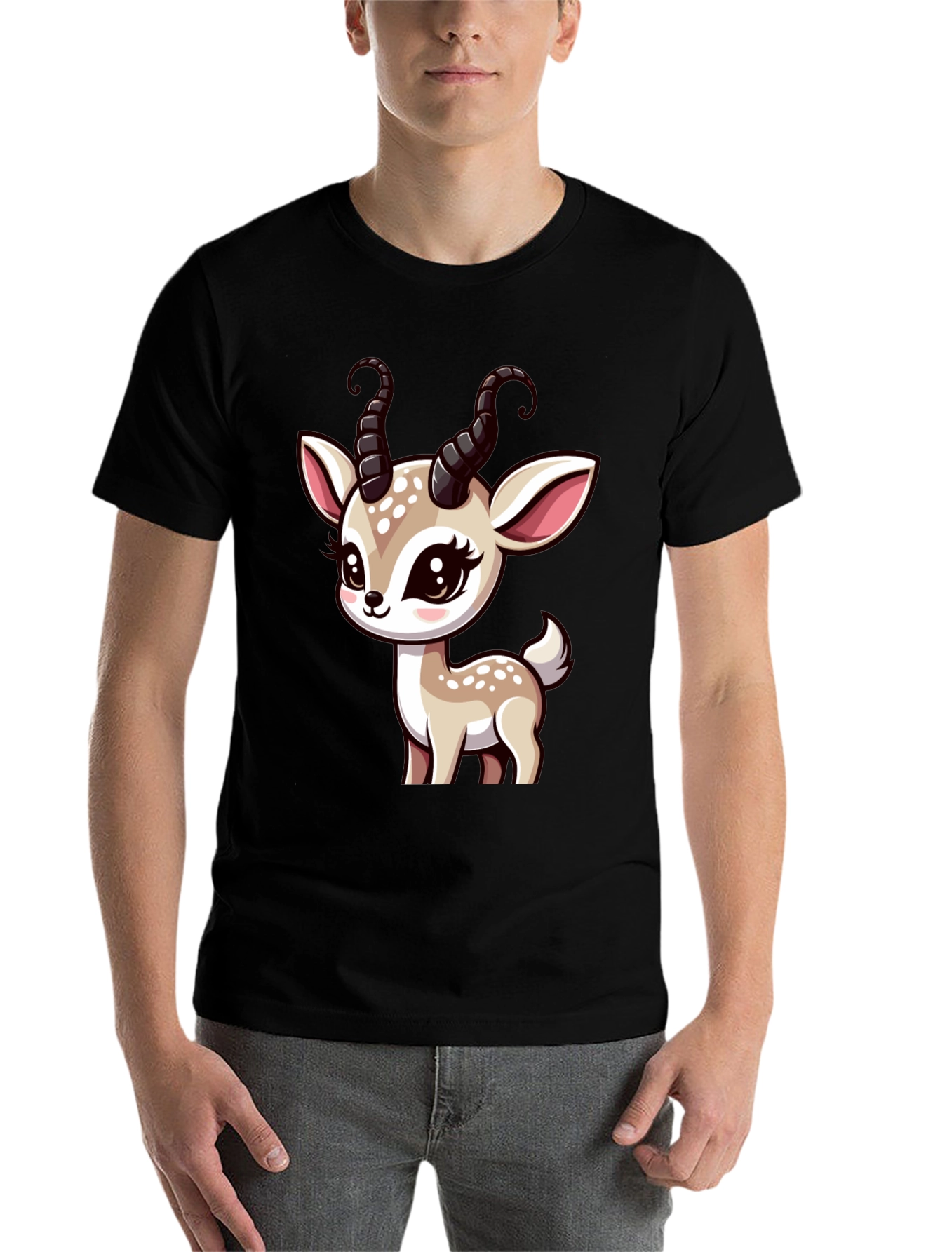 Black Cute Deer Graphic Black T-Shirt view 7